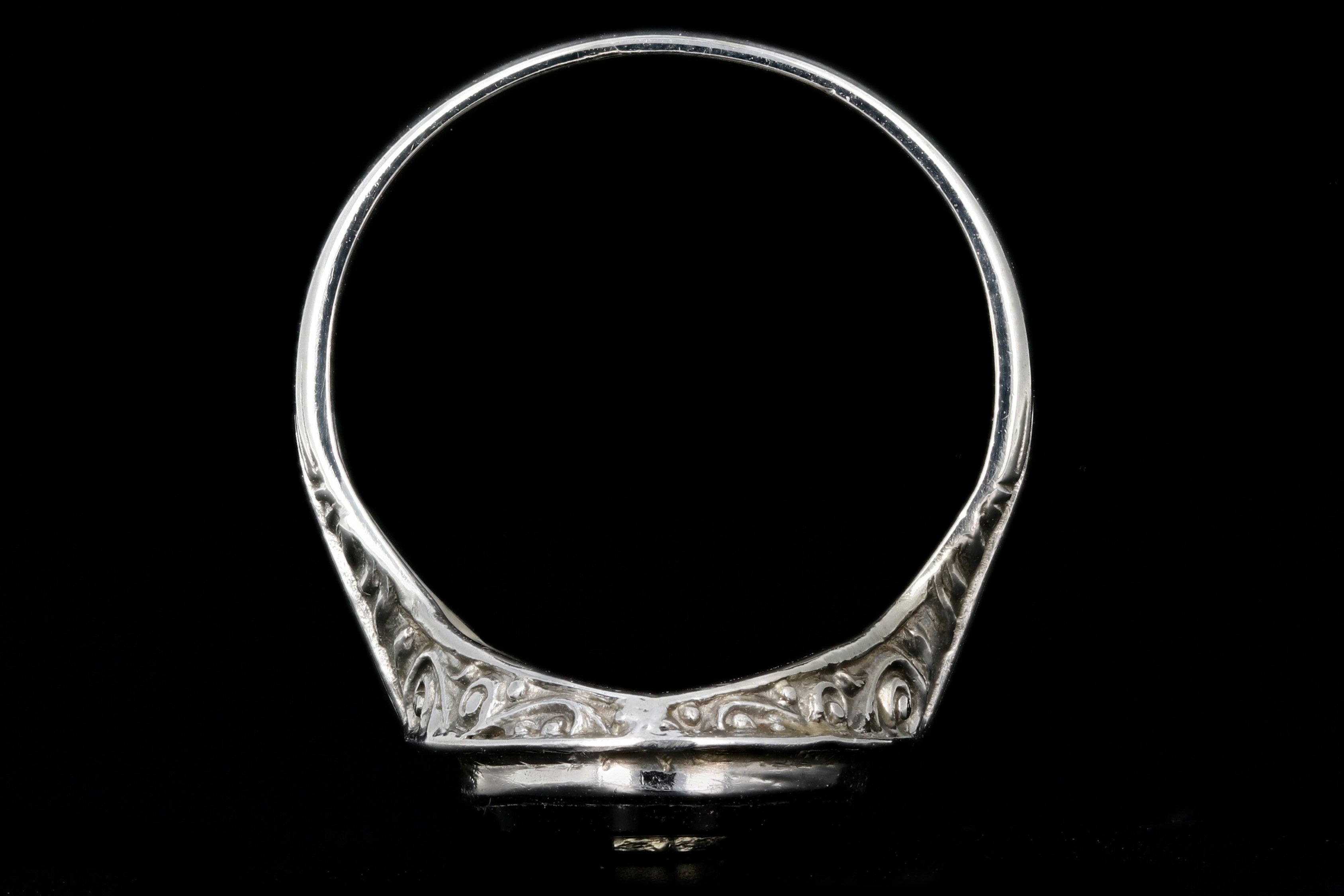Art Deco 14K White Gold Onyx and Diamond Ring - Queen May