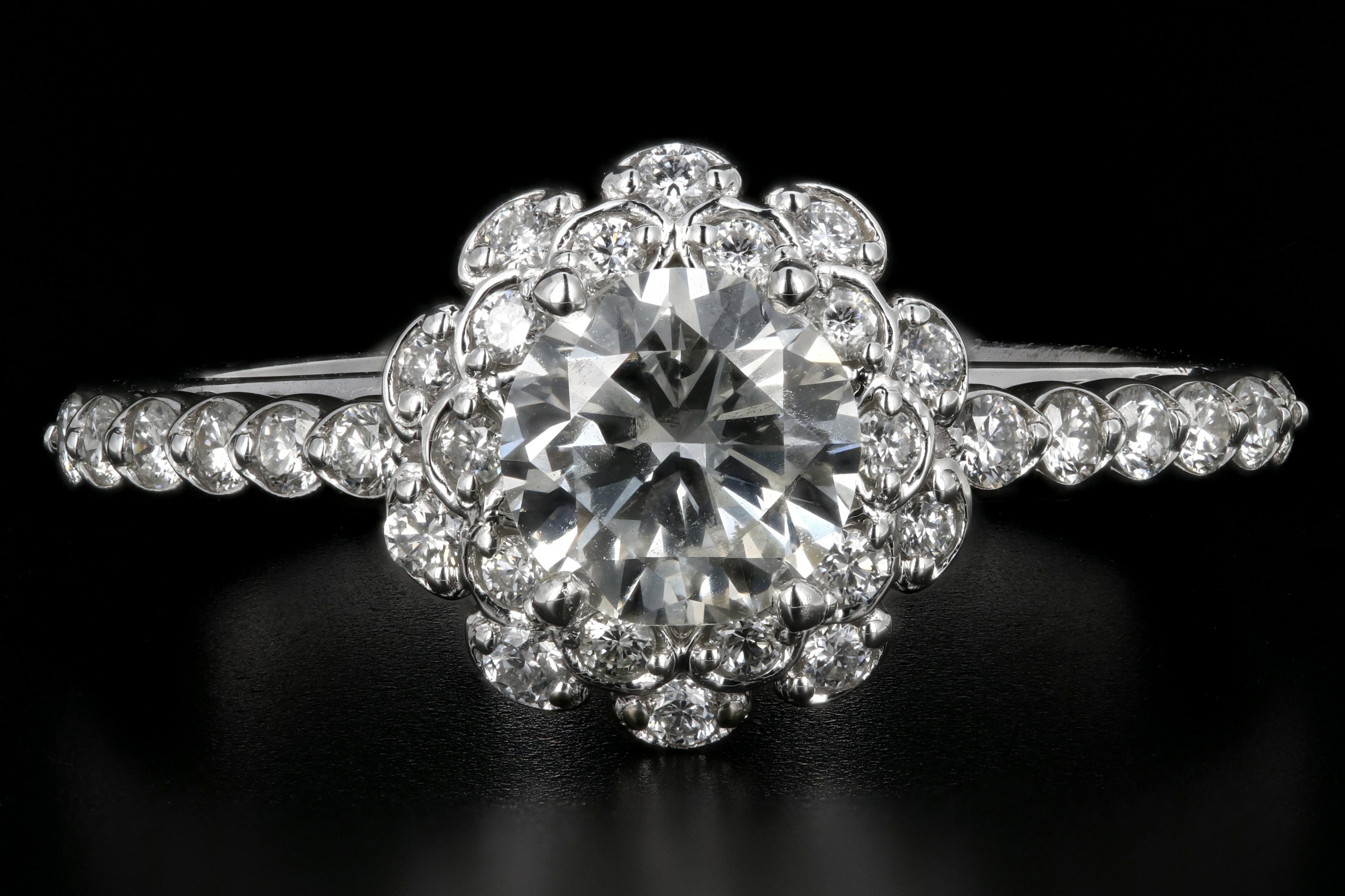 Modern 18K White Gold .74 Carat Round Cut Diamond Burst Engagement Ring - Queen May