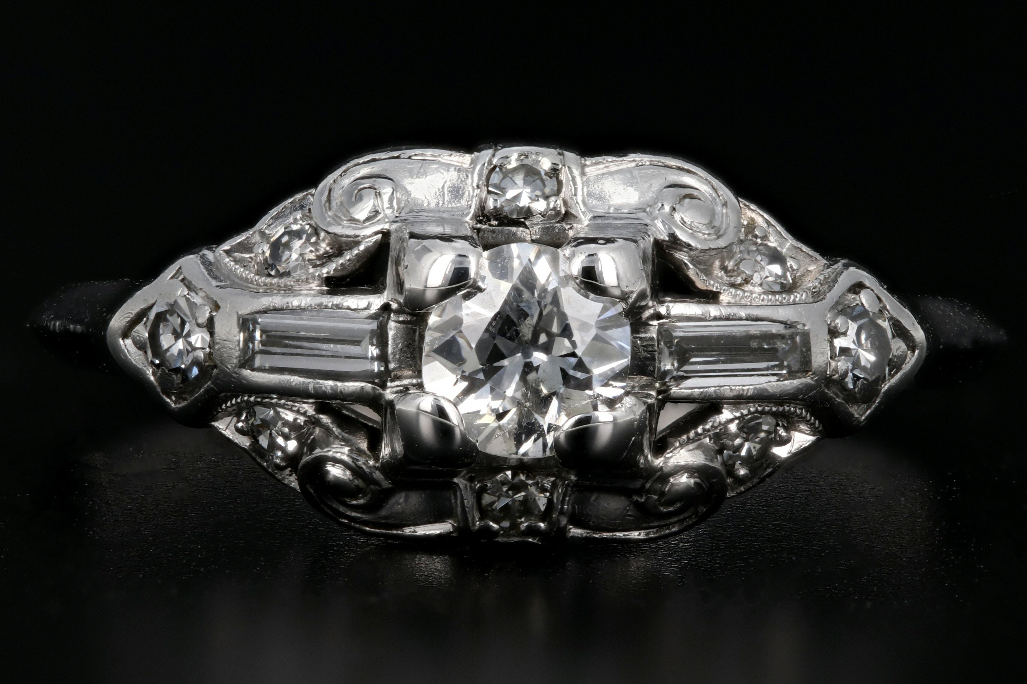 Retro Loretz & Benoit of SF Platinum Diamond Engagement Ring c.1940's - Queen May