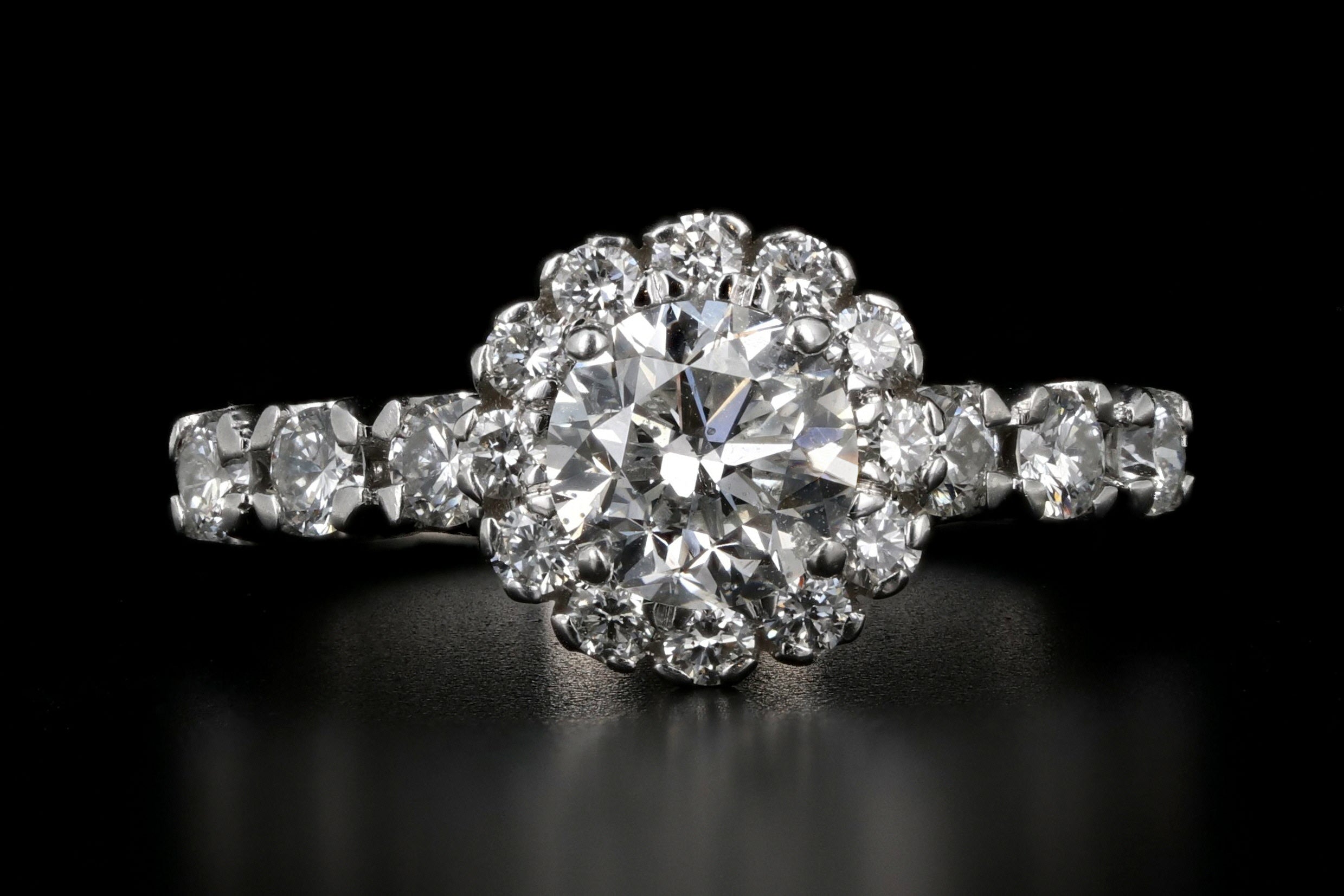 Modern 14K White Gold 1 Carat Diamond Halo Engagement Ring - Queen May