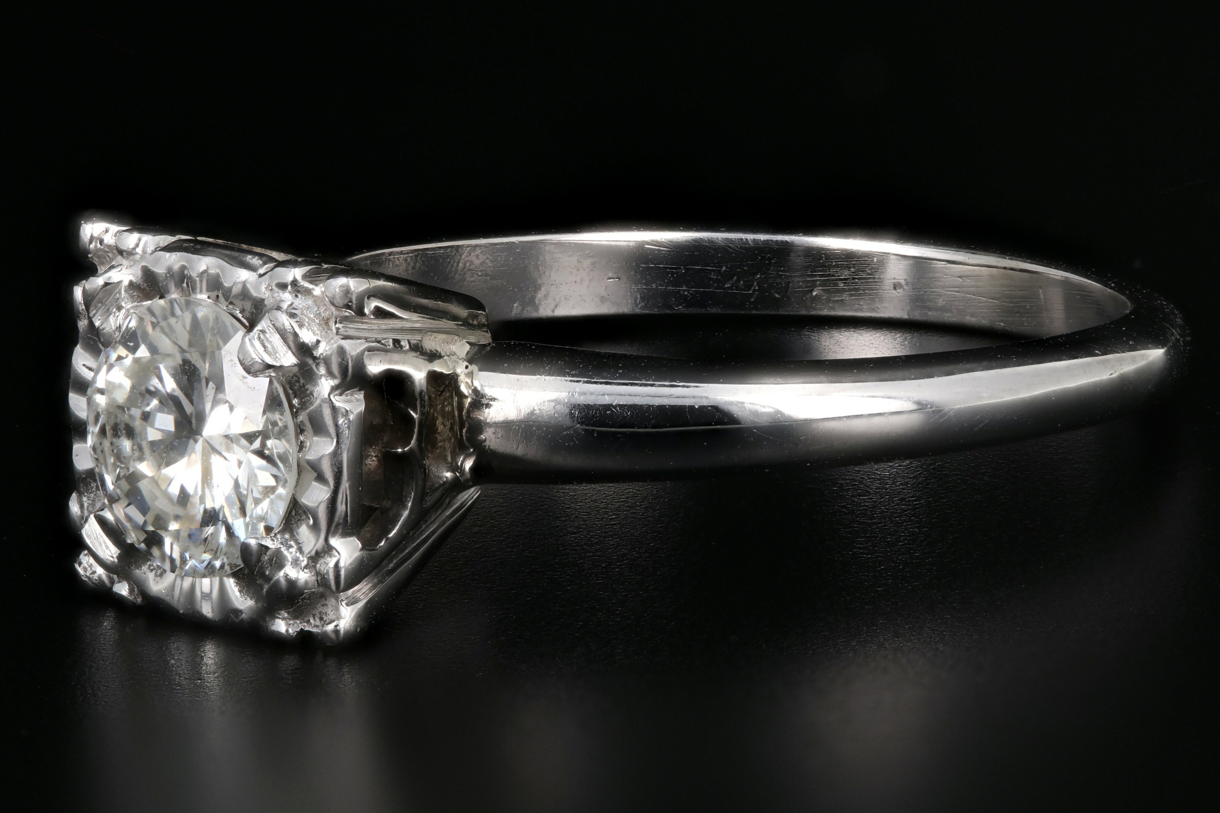 Mid-Century 14K White Gold .65 Carat Round Cut Diamond Ring c.1950's - Queen May