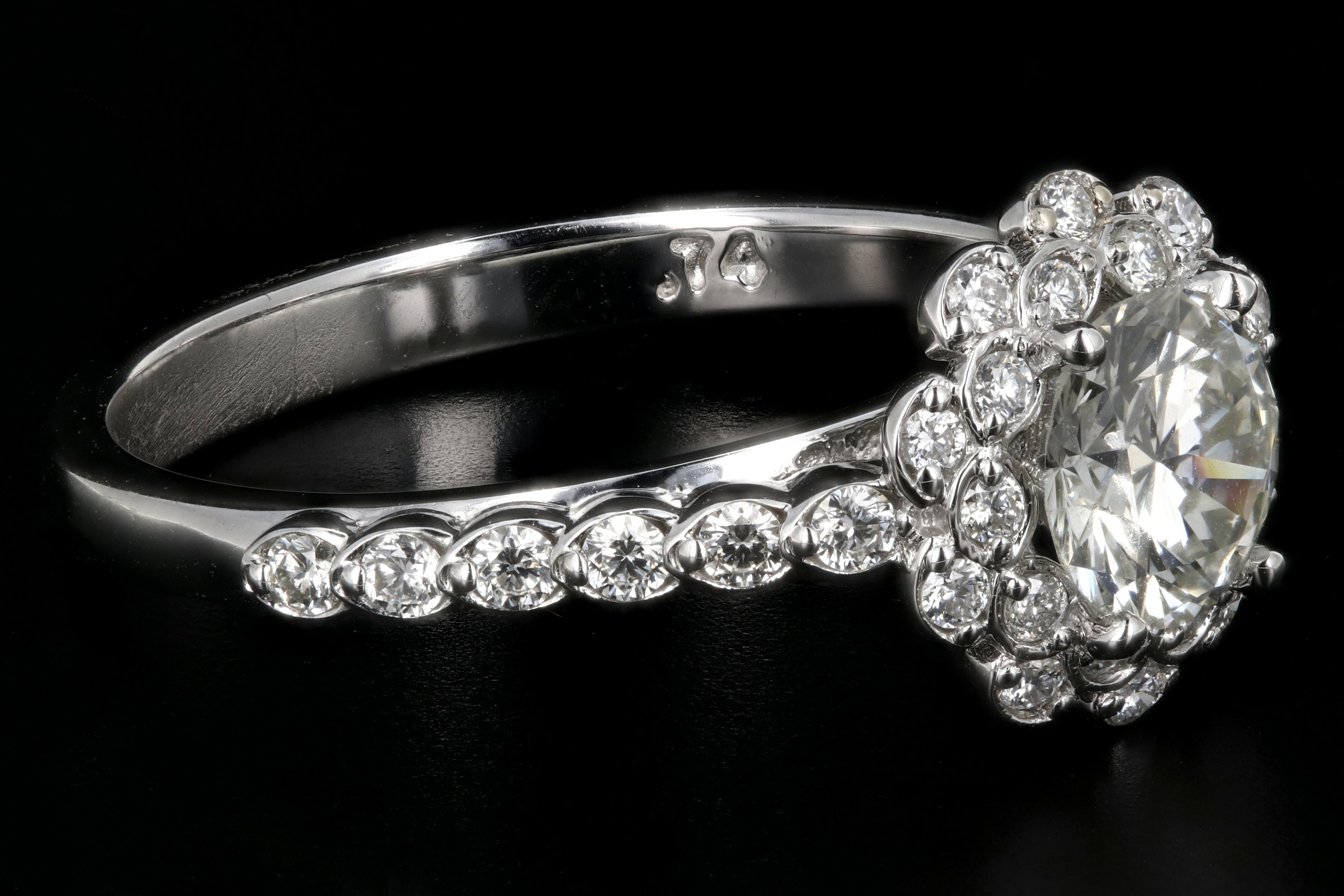 Modern 18K White Gold .74 Carat Round Cut Diamond Burst Engagement Ring - Queen May