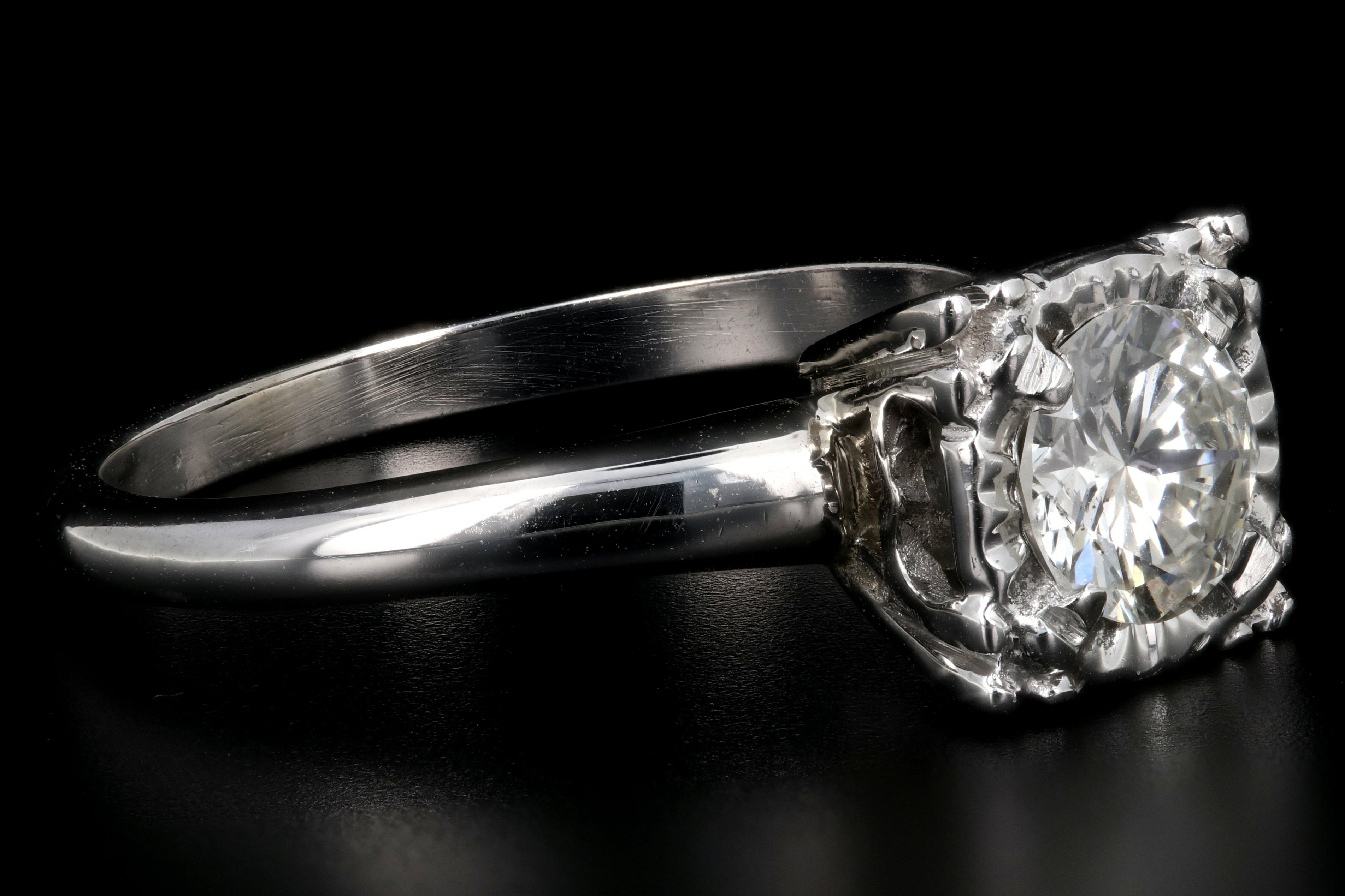 Mid-Century 14K White Gold .65 Carat Round Cut Diamond Ring c.1950's - Queen May