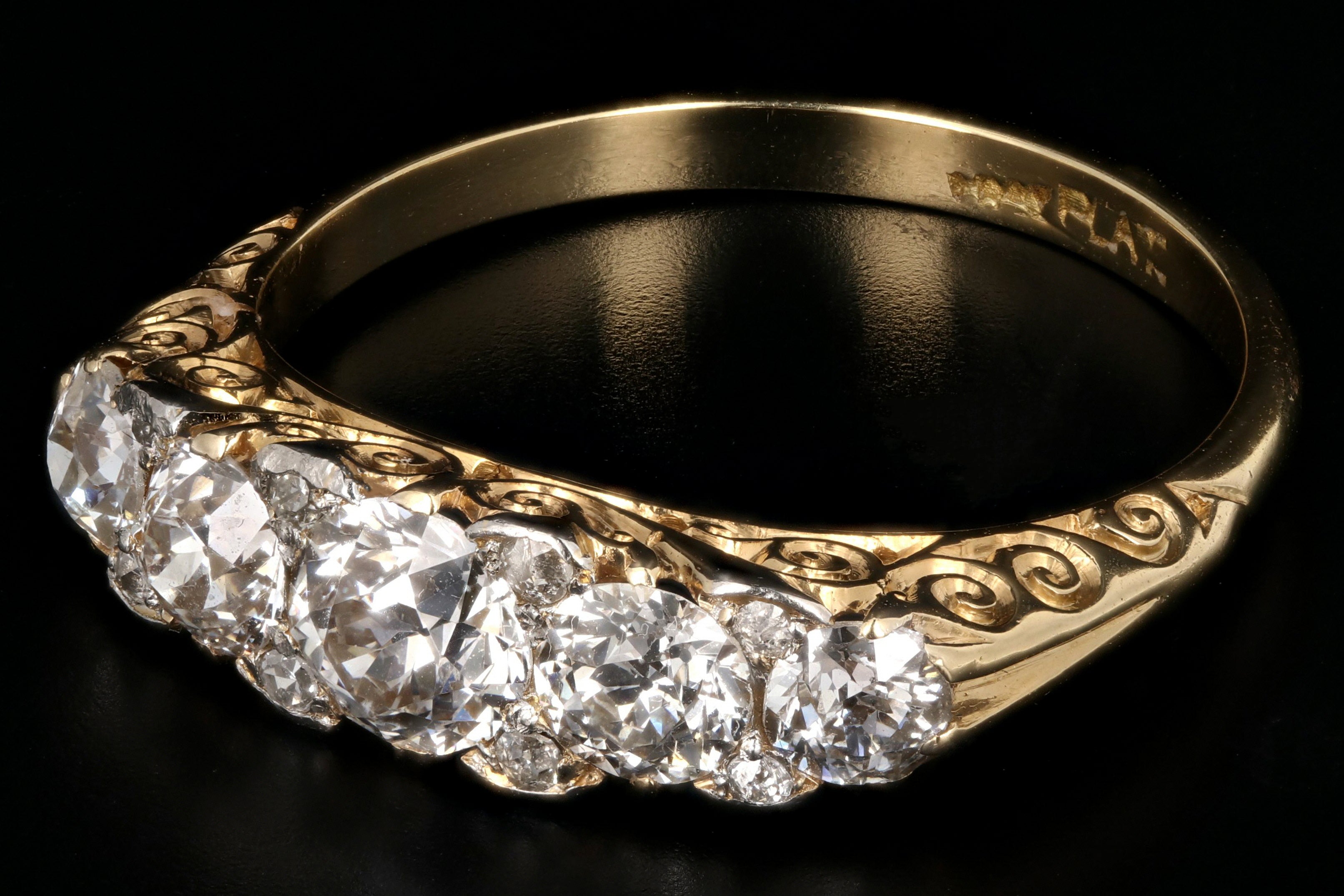 Victorian 18k Yellow Gold and Platinum 1.90CTW Old European Cut Diamond Band - Queen May