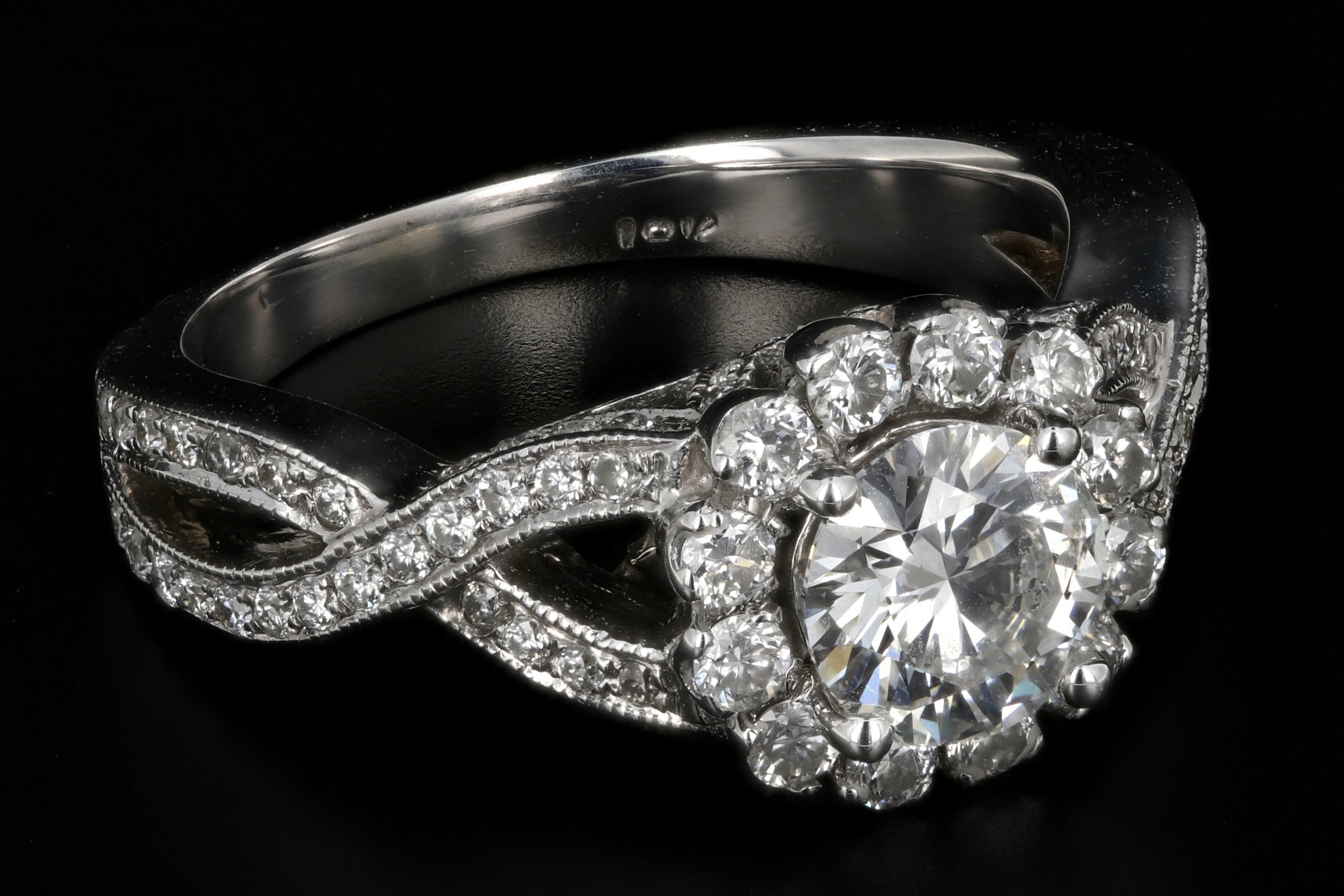 New 18K White Gold .92 Carat Diamond Halo Engagement Ring GIA Certified - Queen May