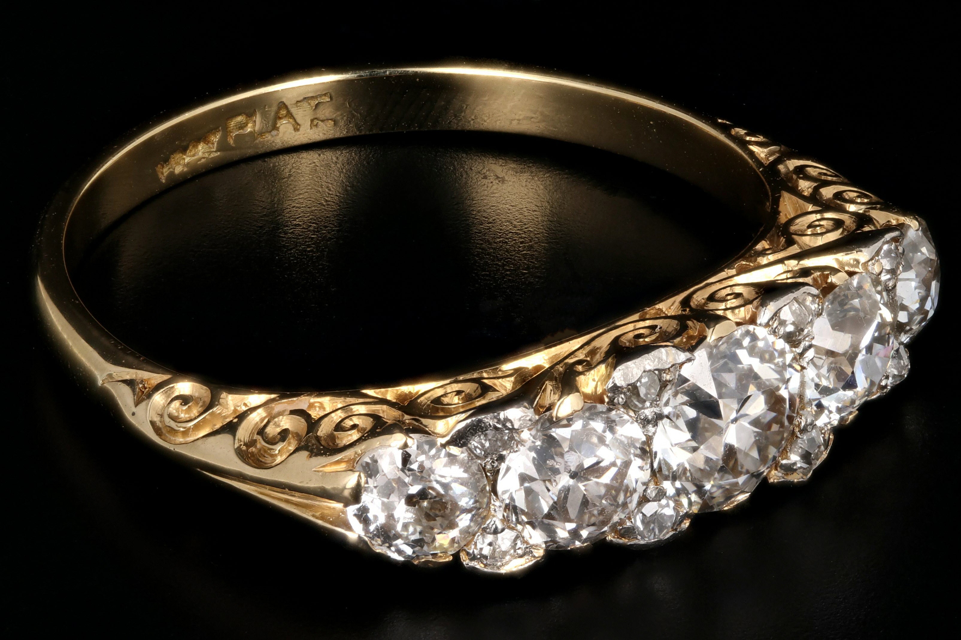 Victorian 18k Yellow Gold and Platinum 1.90CTW Old European Cut Diamond Band - Queen May