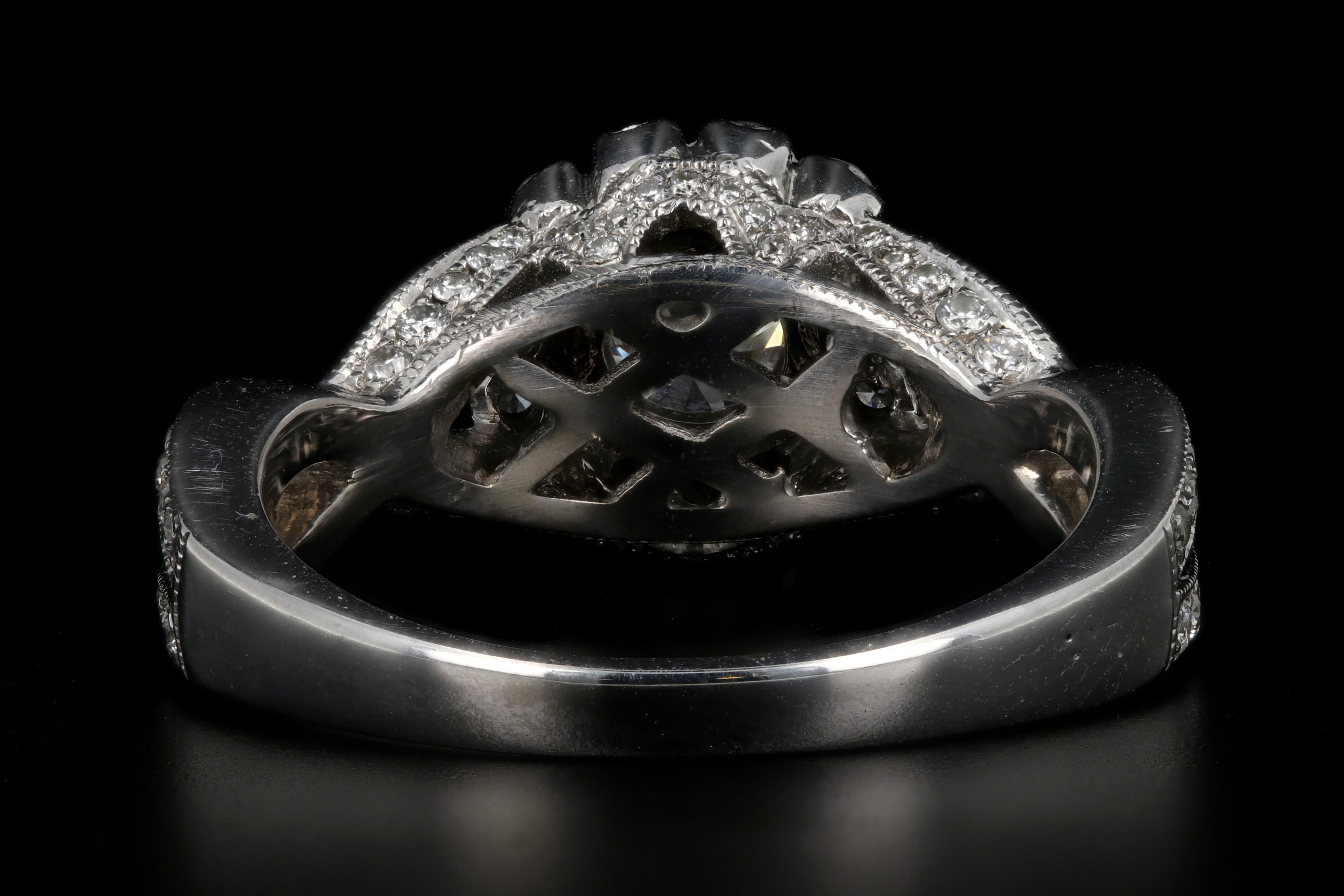 New 18K White Gold .92 Carat Diamond Halo Engagement Ring GIA Certified - Queen May