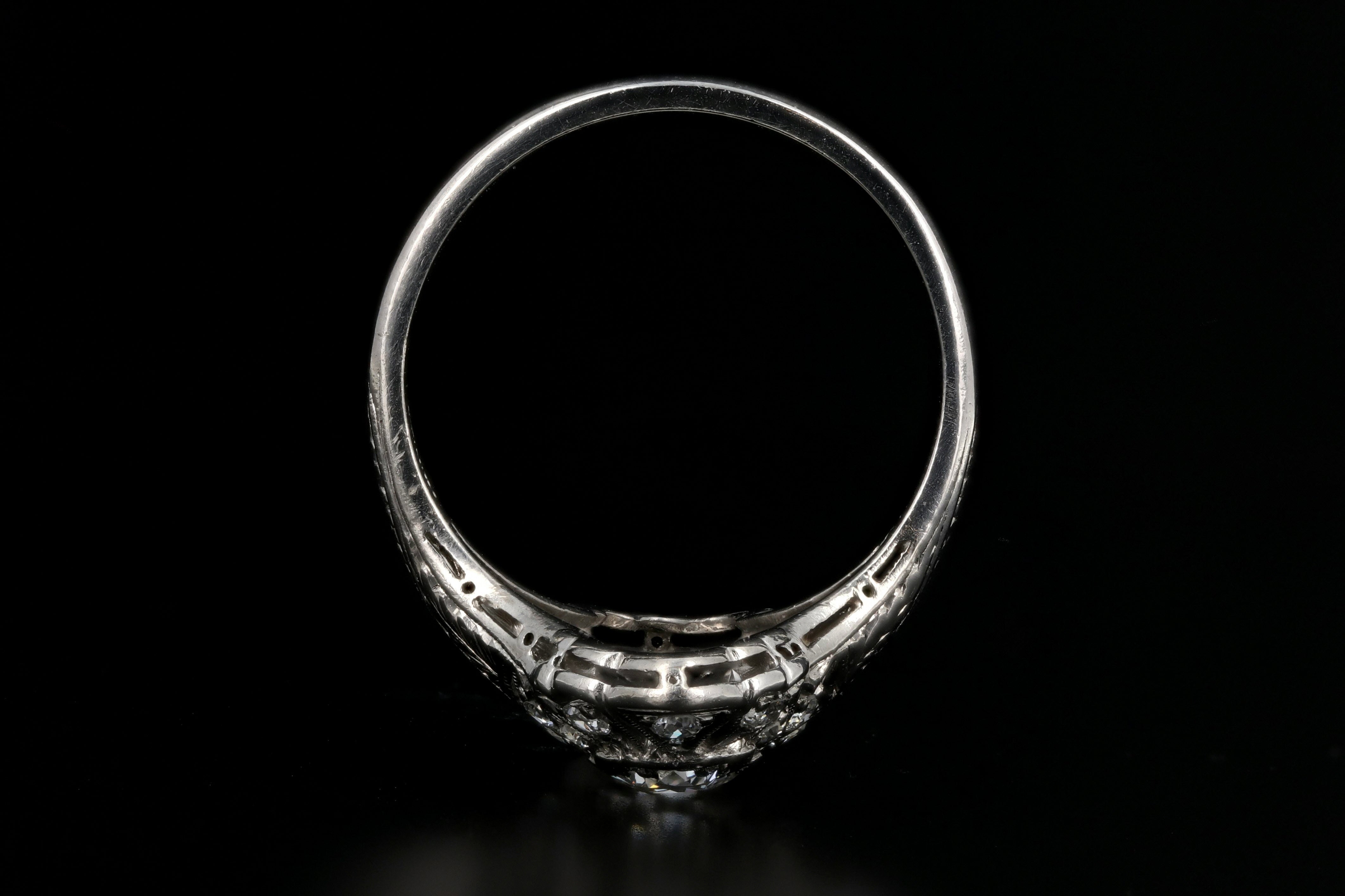 Art Deco Platinum 1.22 Carat Diamond Weight Total Shield Ring - Queen May