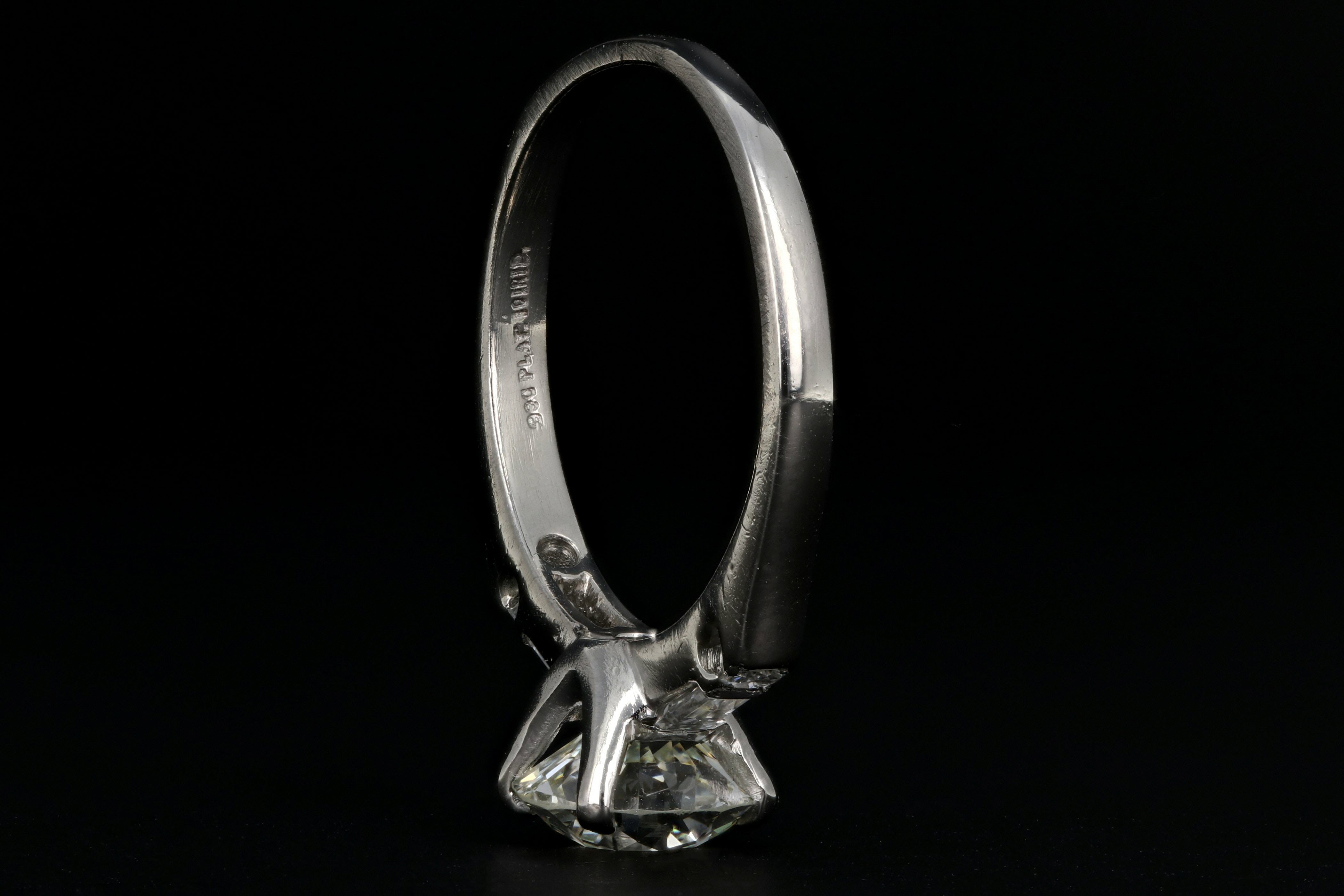 Mid Century Platinum 1.35 Carat Diamond Engagement Ring GIA Certified - Queen May