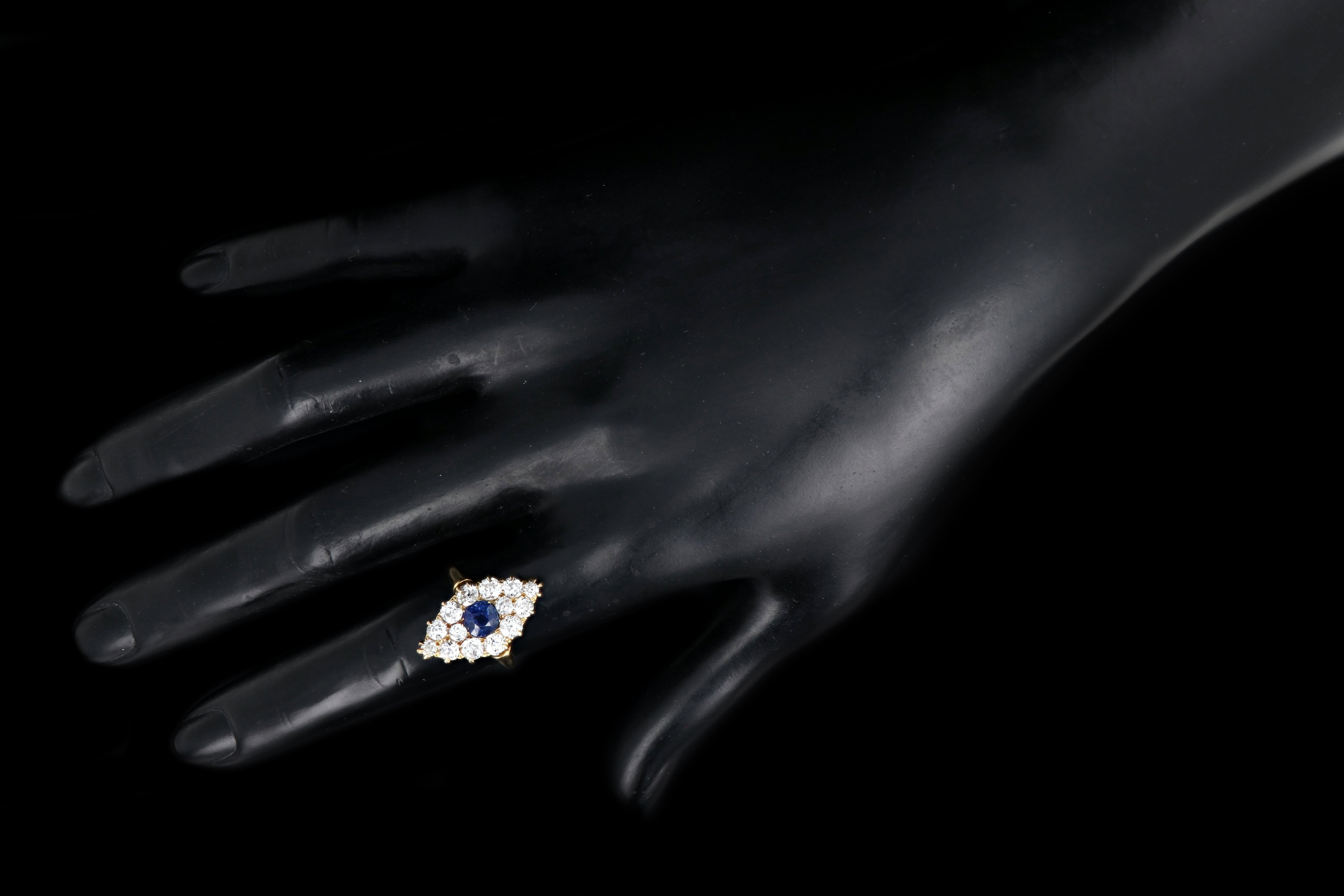 Victorian 18K Yellow Gold 1 Carat Natural No Heat Sapphire and Diamond Navette Ring - Queen May