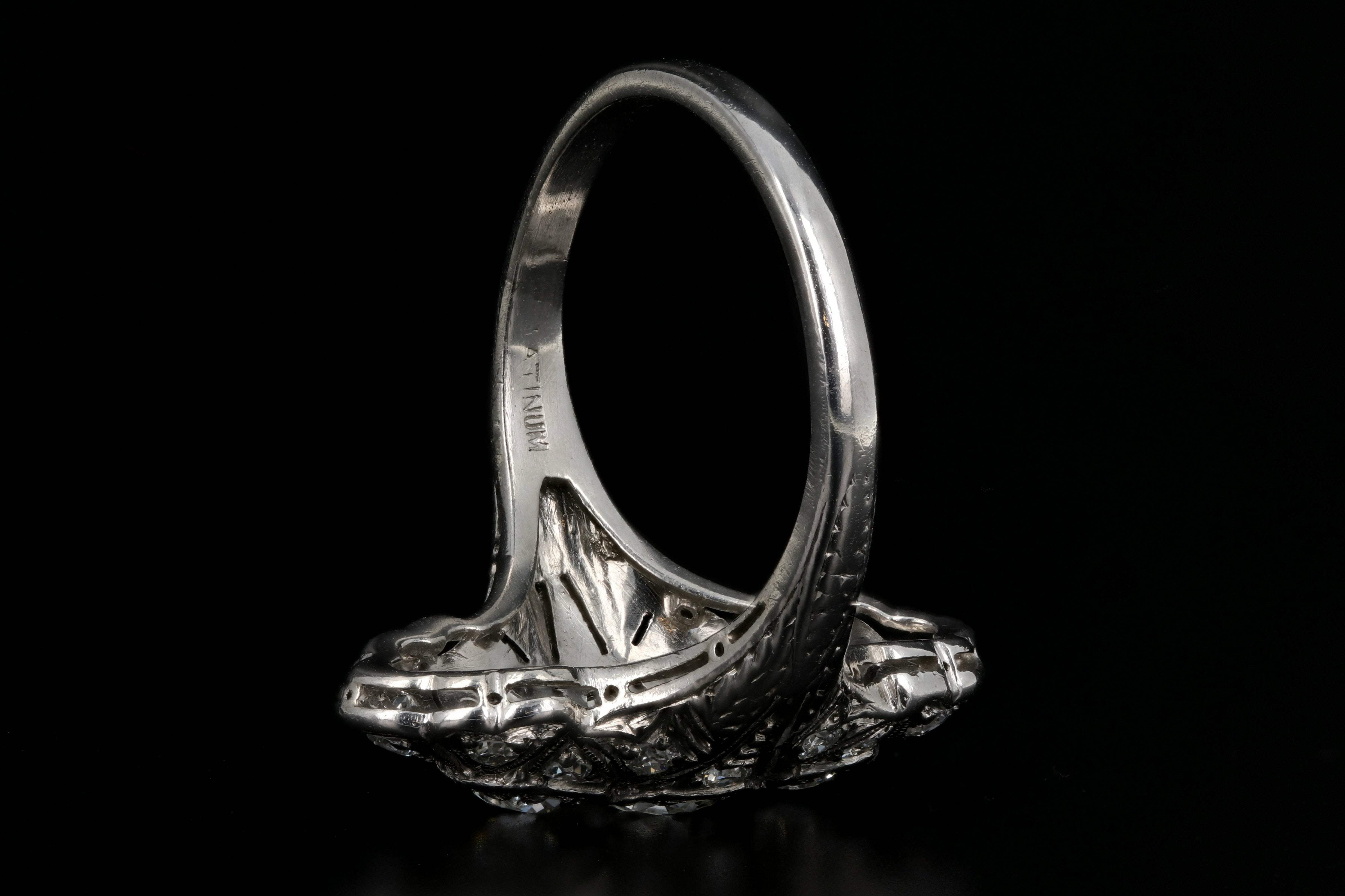 Art Deco Platinum 1.22 Carat Diamond Weight Total Shield Ring - Queen May