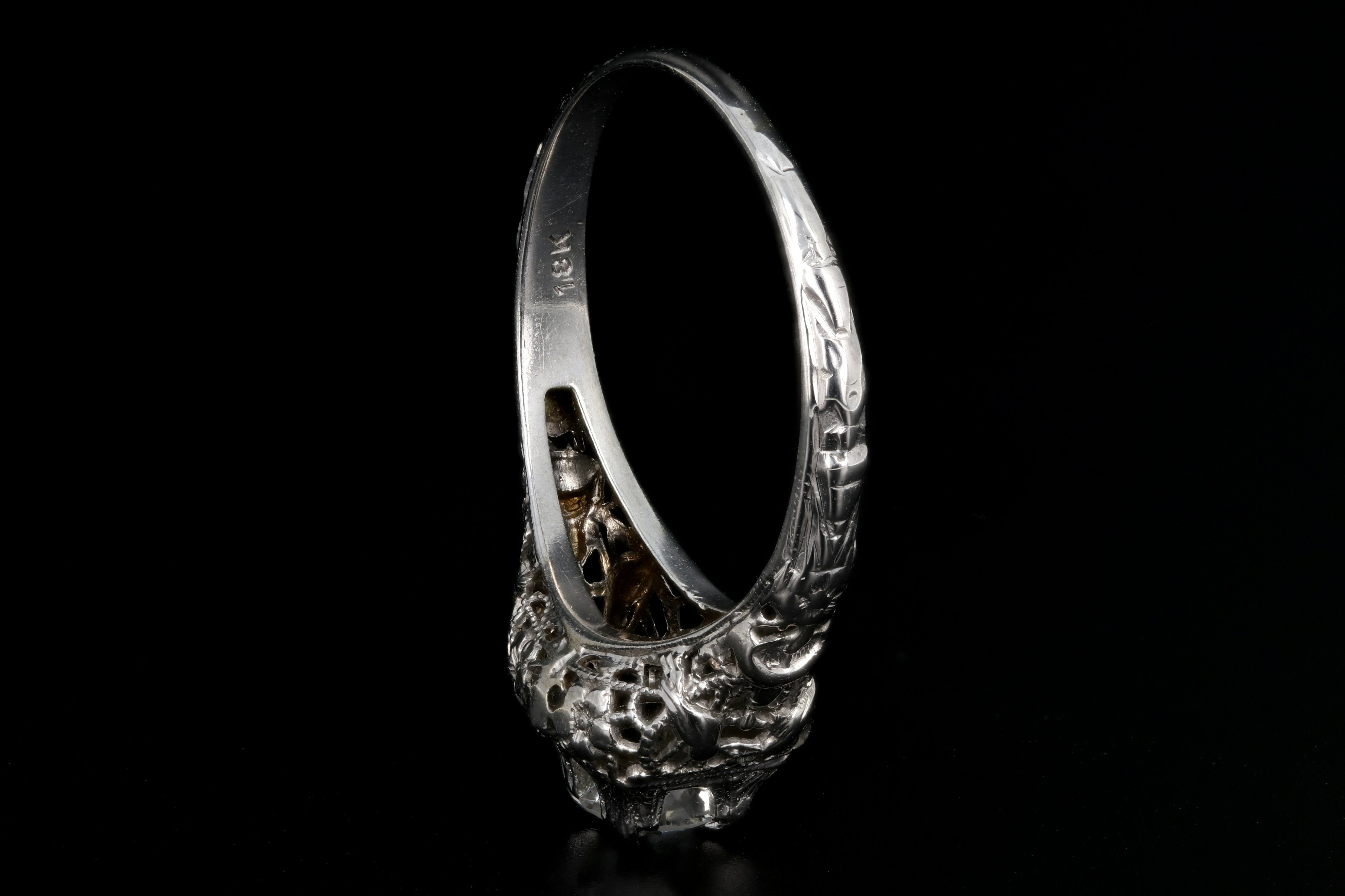 Art Deco 18K White Gold .36 Carat Diamond Engagement Ring - Queen May