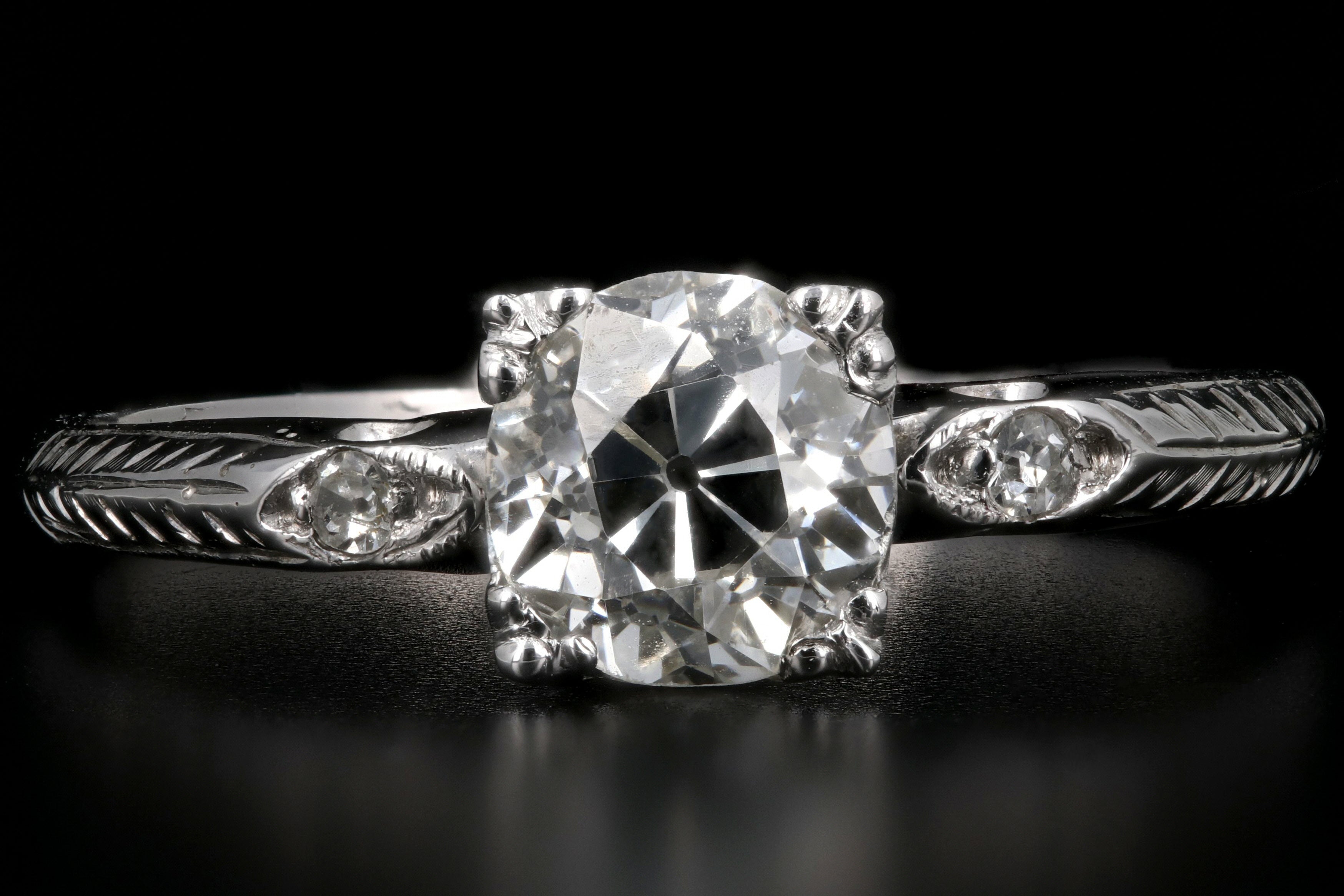 Art Deco 14K White Gold 1.09CT GIA Certified Old European Cut Diamond Ring - Queen May