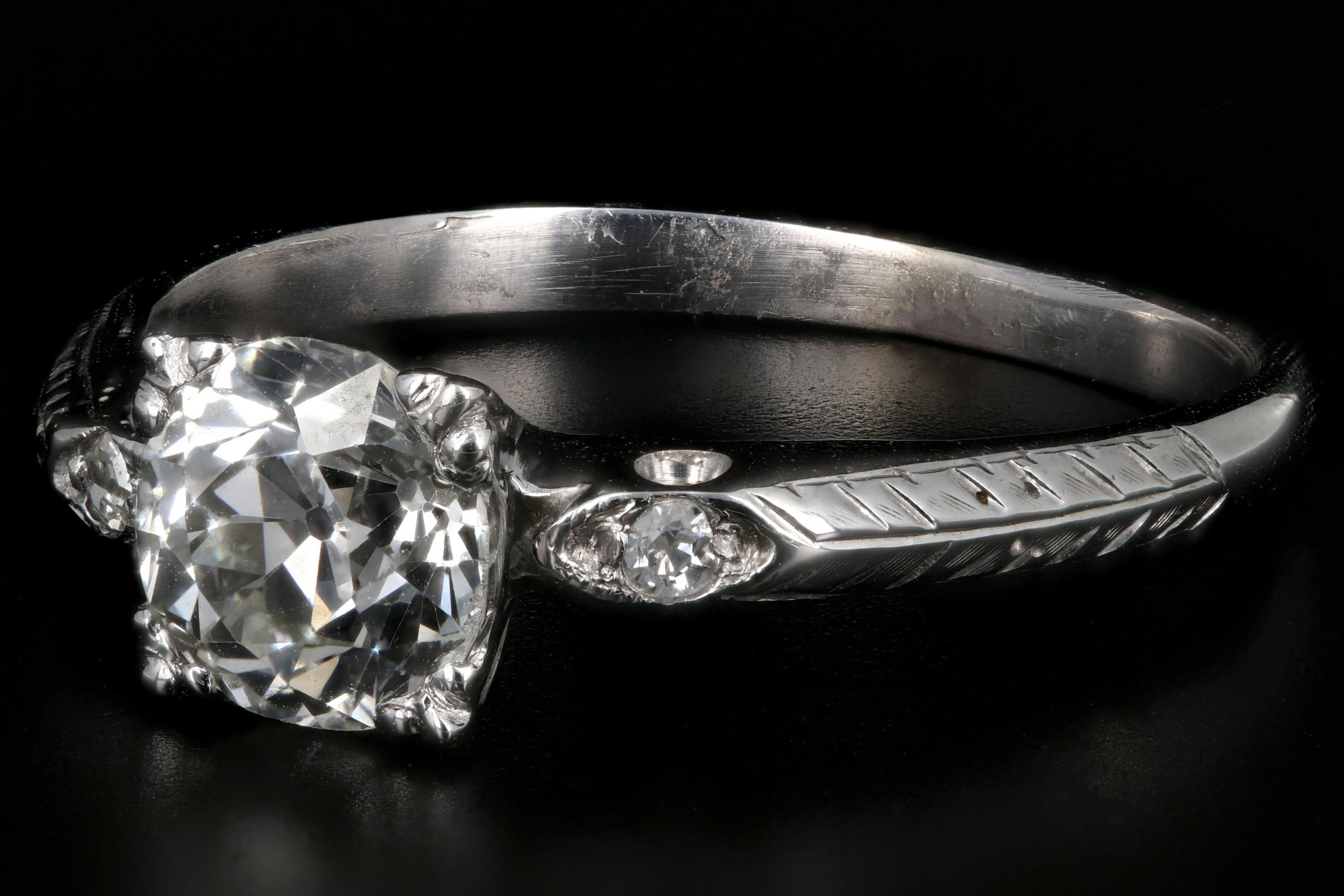 Art Deco 14K White Gold 1.09CT GIA Certified Old European Cut Diamond Ring - Queen May