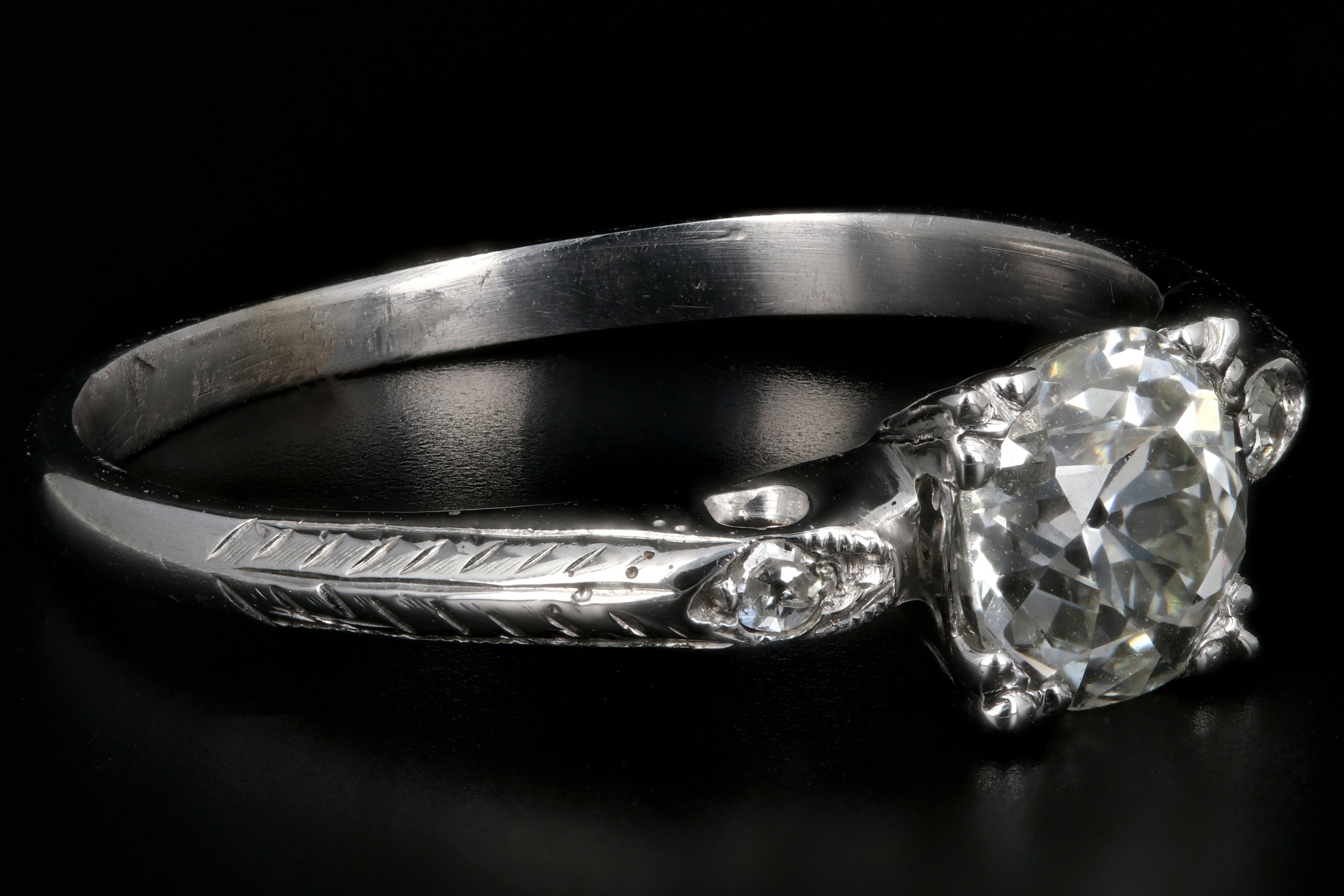 Art Deco 14K White Gold 1.09CT GIA Certified Old European Cut Diamond Ring - Queen May
