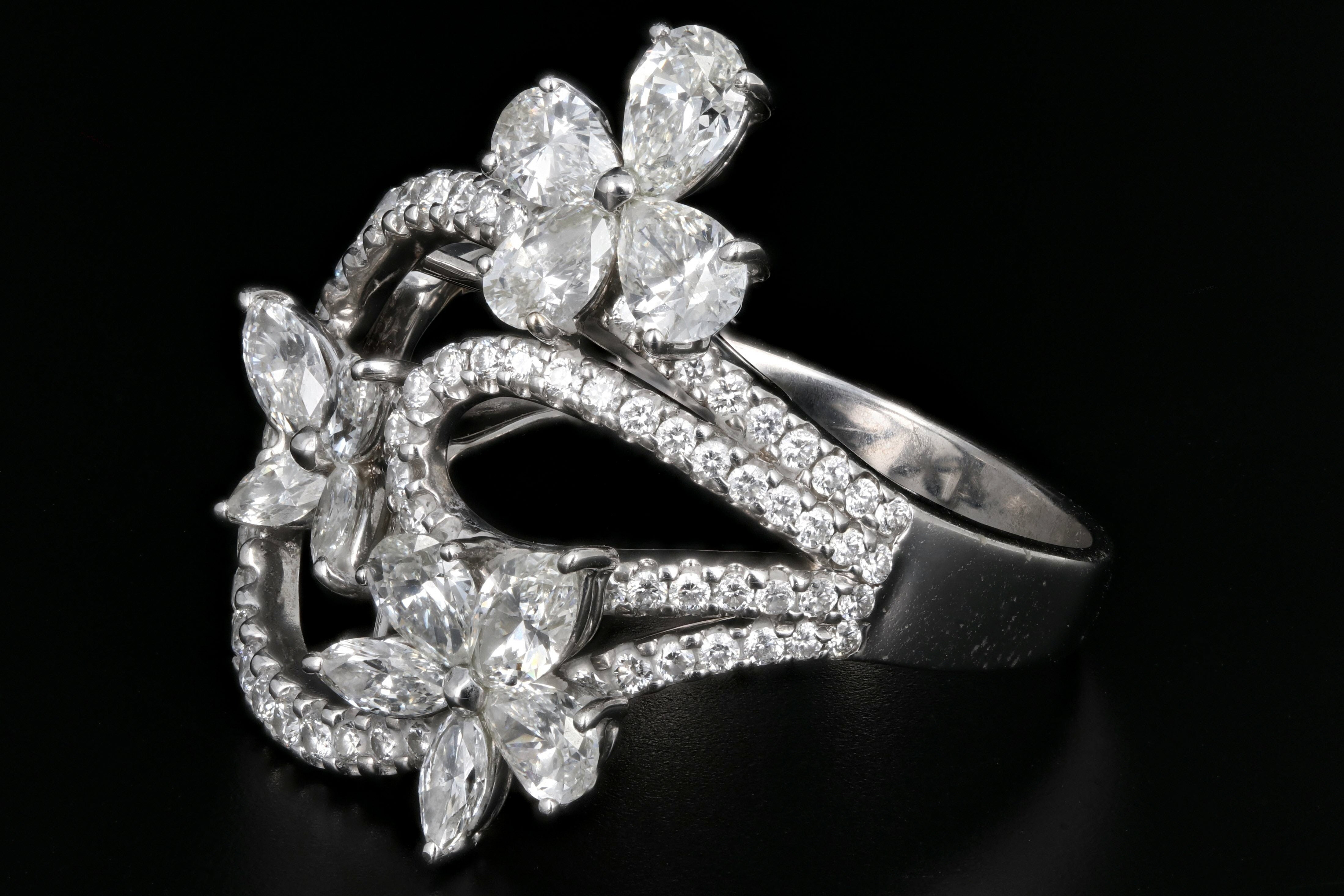 Modern 18k White Gold Flower Diamond 2CTW Ring - Queen May