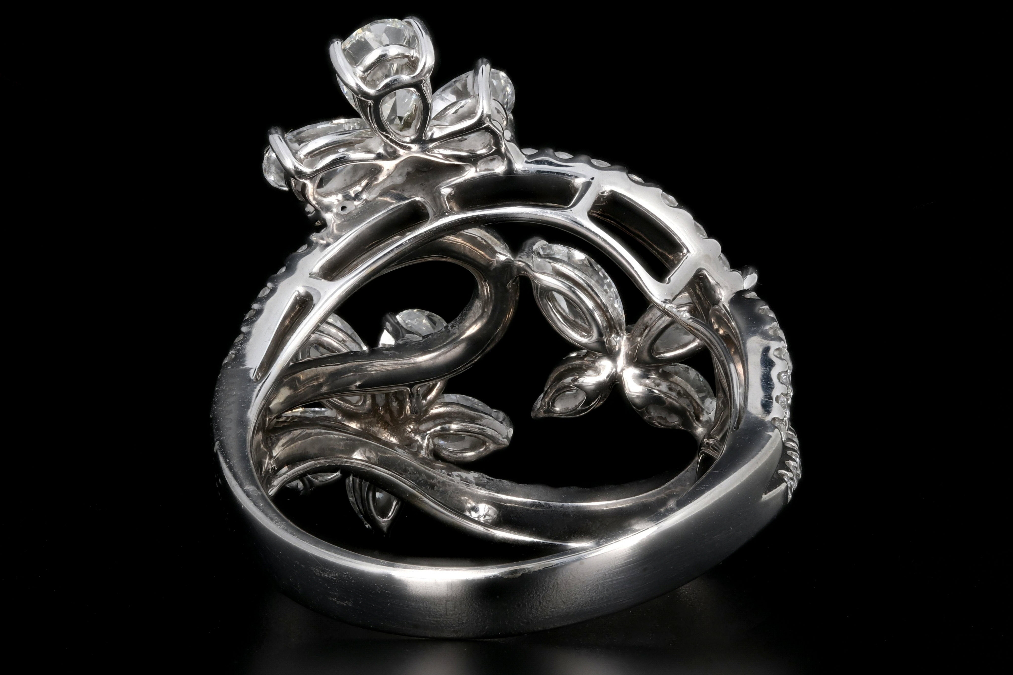 Modern 18k White Gold Flower Diamond 2CTW Ring - Queen May