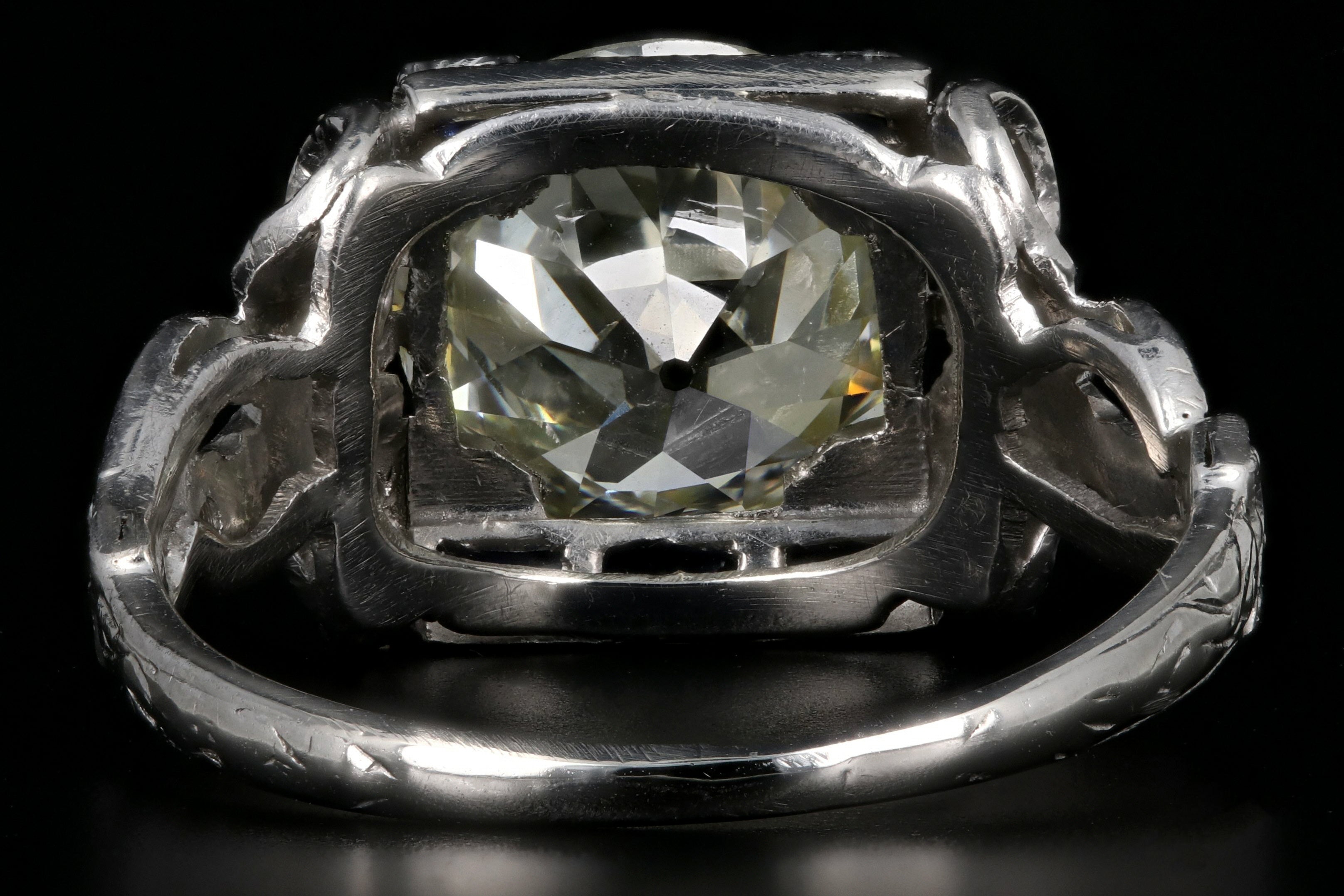 Art Deco Platinum 2.78CT Old European Cut Diamond and Sapphire Ribbon Engagement Ring GIA Certified - Queen May