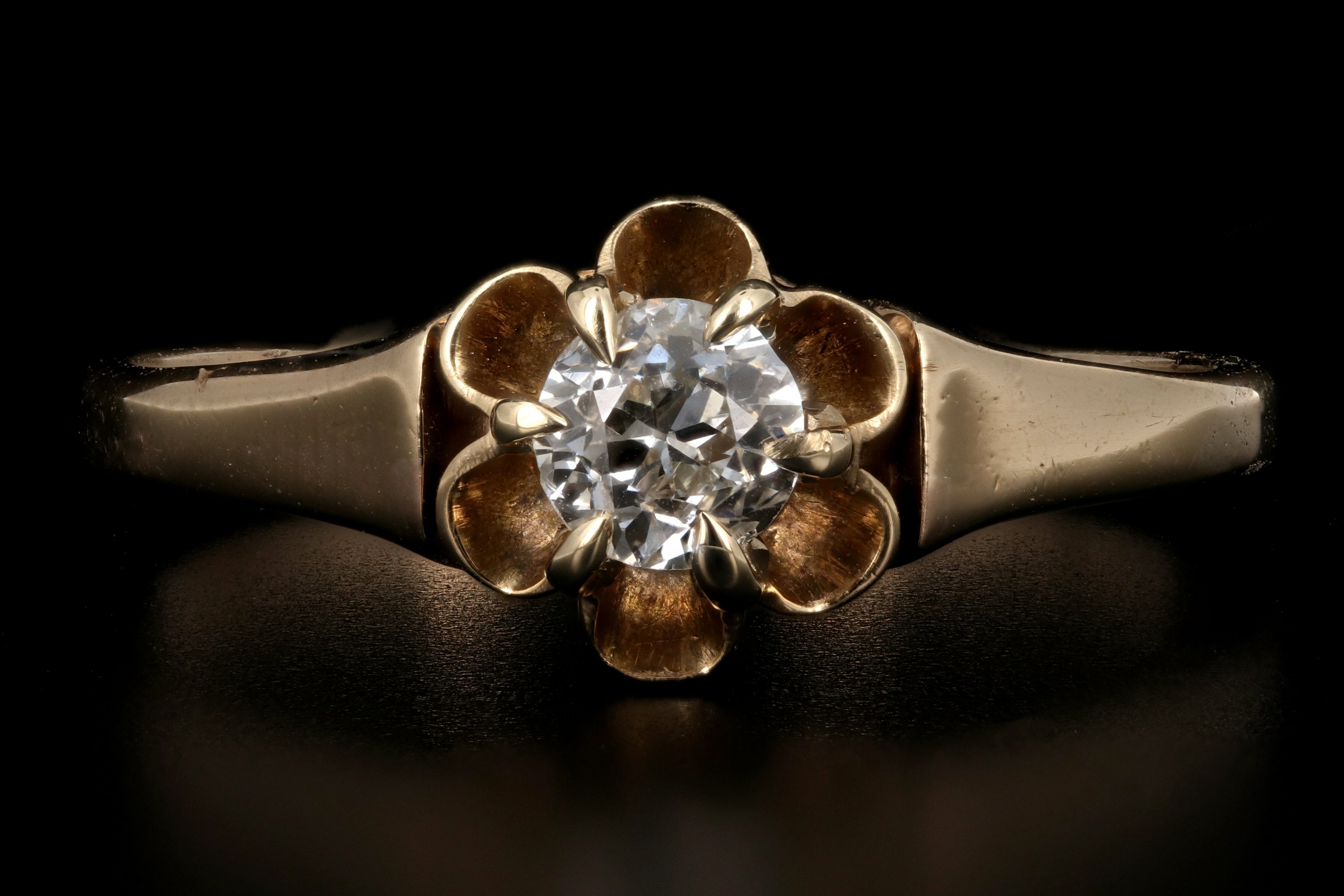 Victorian Buttercup Mounting 14K Yellow Gold .25CT Old European Cut Diamond Ring - Queen May