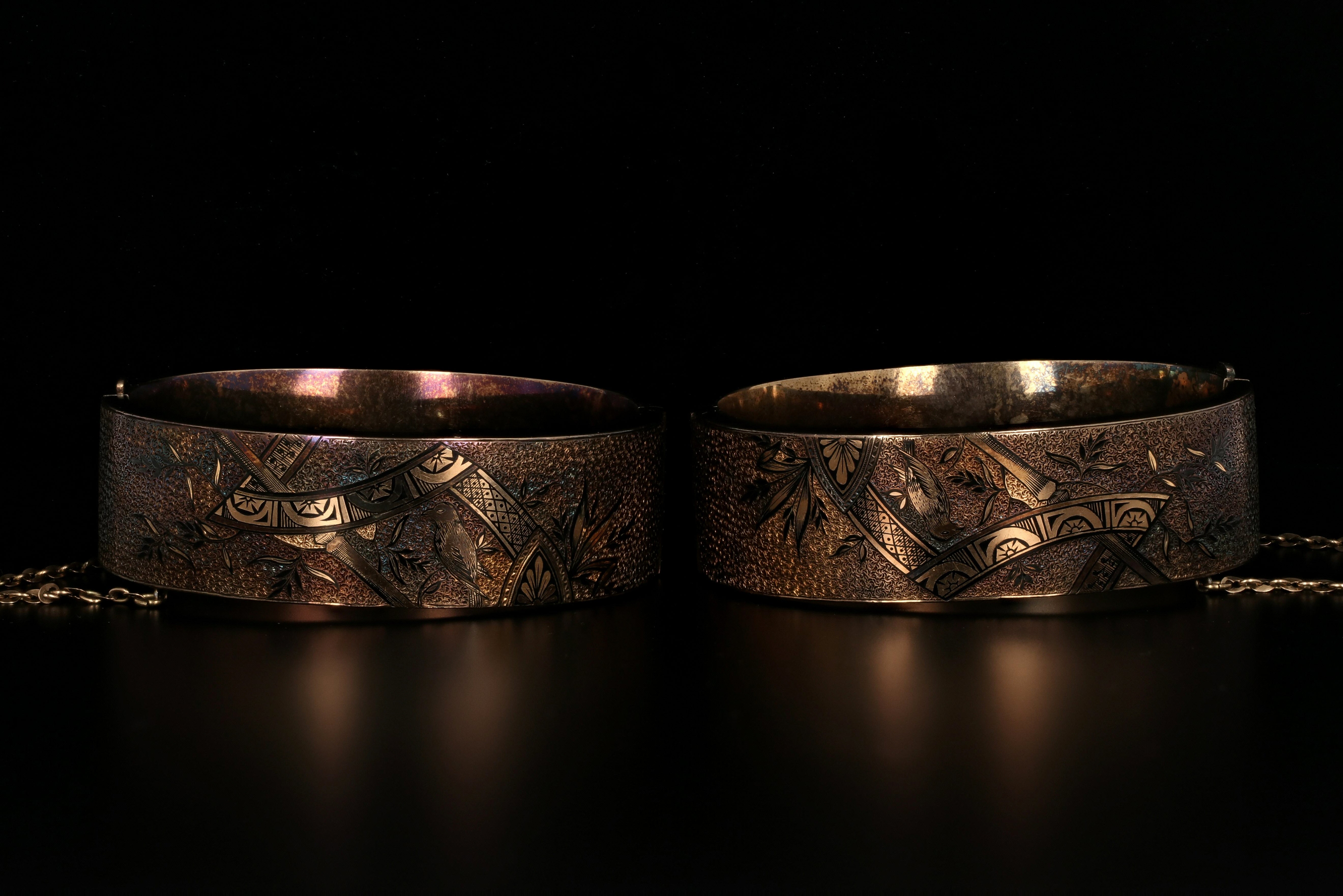 Victorian 14K Gold Pair of Wedding Bangles/Bracelets With Original Box - Queen May