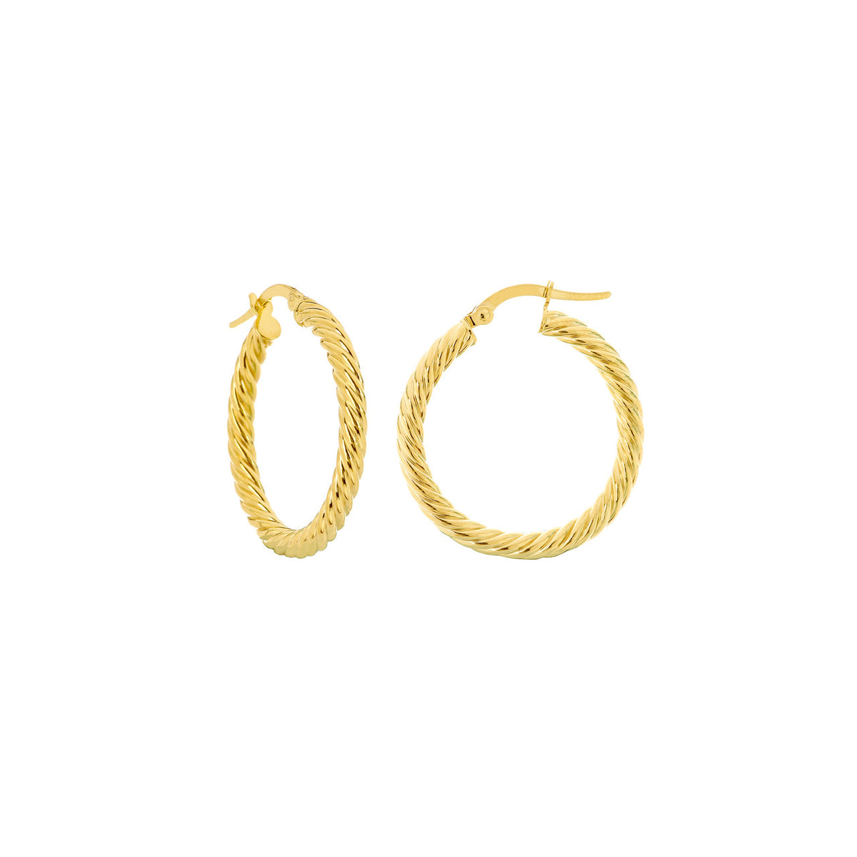 14K Yellow Gold Rope Twist Round Hoop Earrings - Queen May