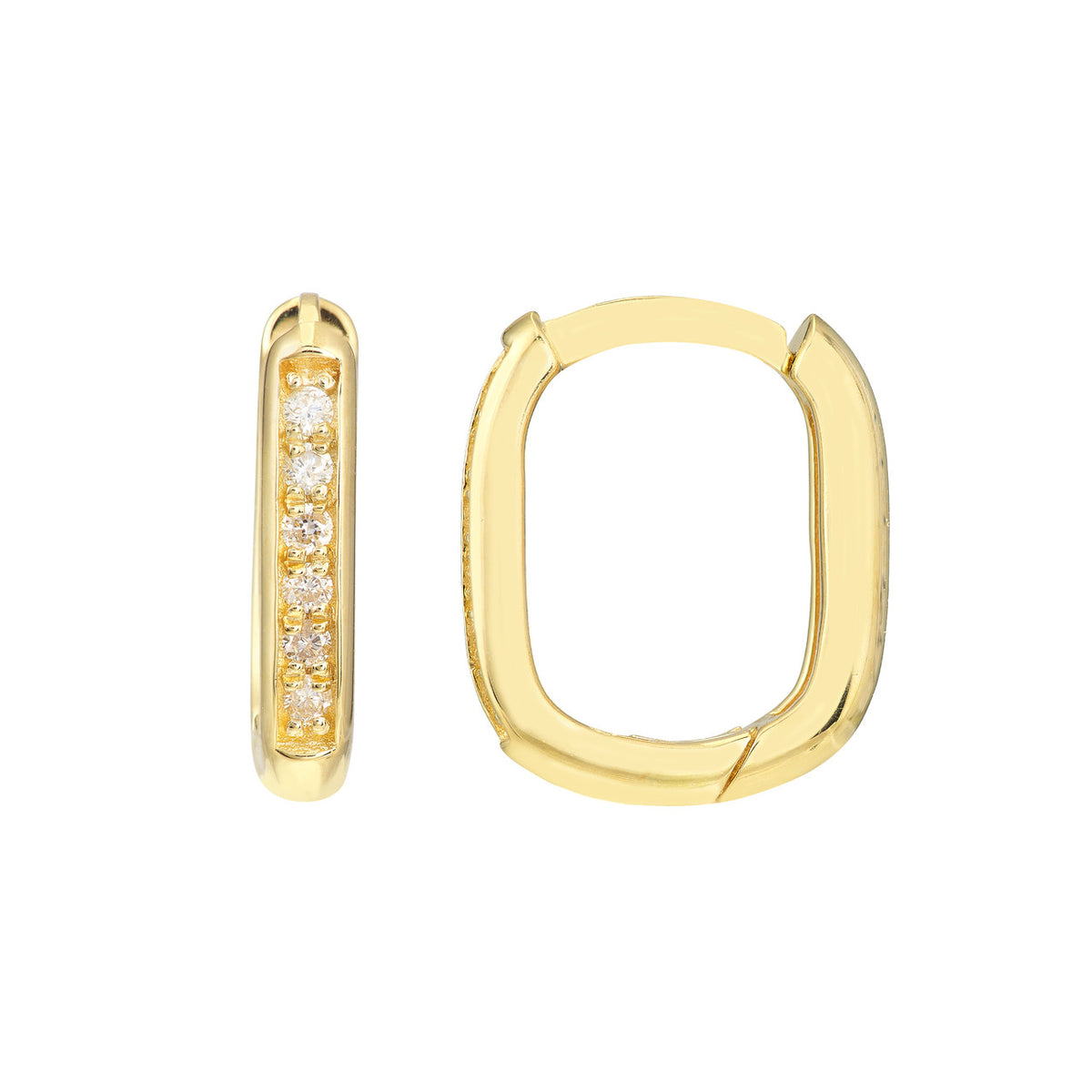 14K Yellow Gold 8mm Diamond Channel Oblong Hoop Earrings - Queen May