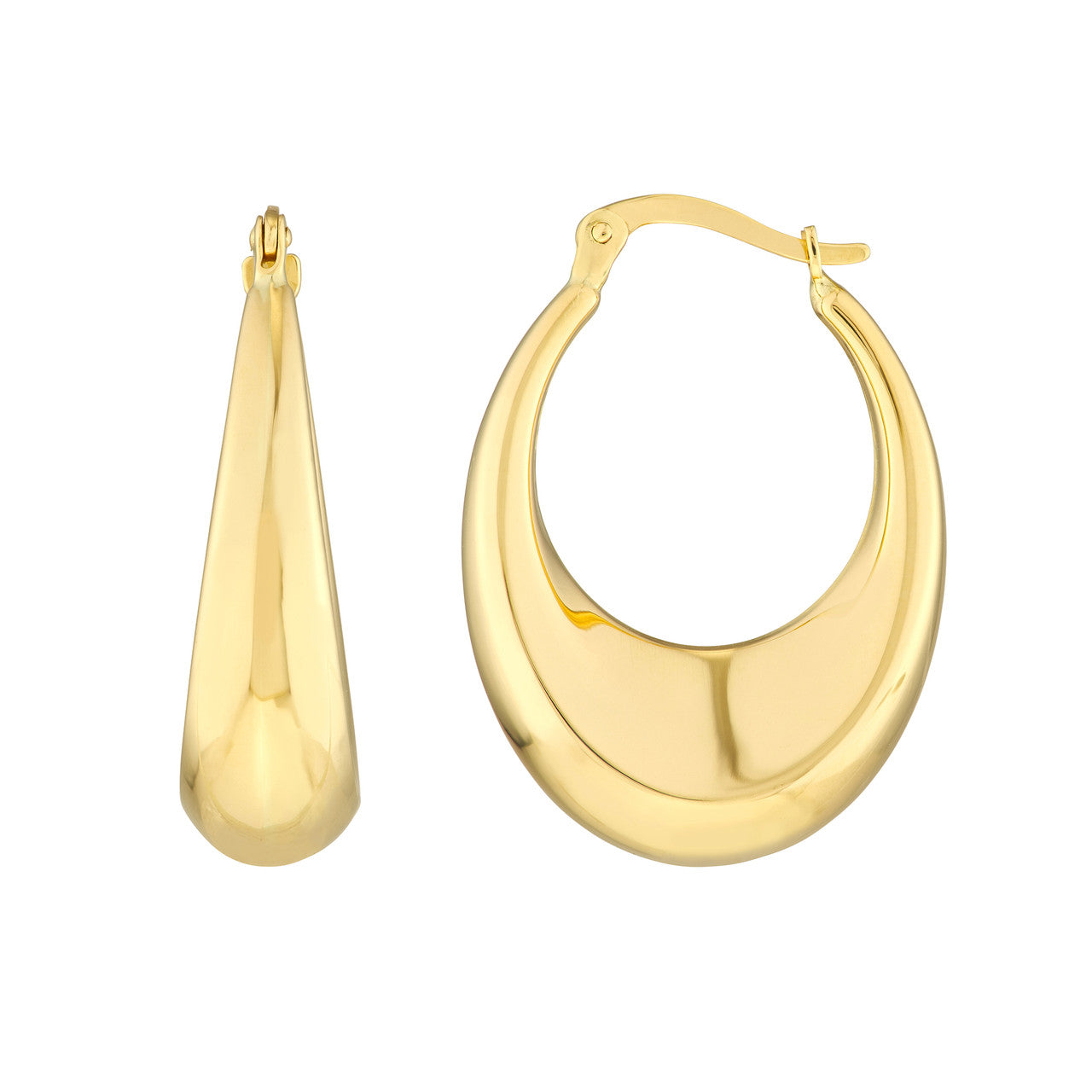 14K Yellow Gold Graduated Hollow Puff Polished Hoop Earrings - Queen May