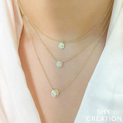 14K Yellow Gold 0.05 Carat Total Weight Diamond Mini Disk Pendant Necklace - Queen May