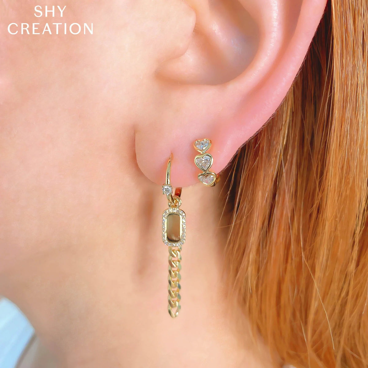 14K Yellow Gold 0.69 Carat Total Weight Heart Shape Diamond Bezel Huggie Earrings - Queen May