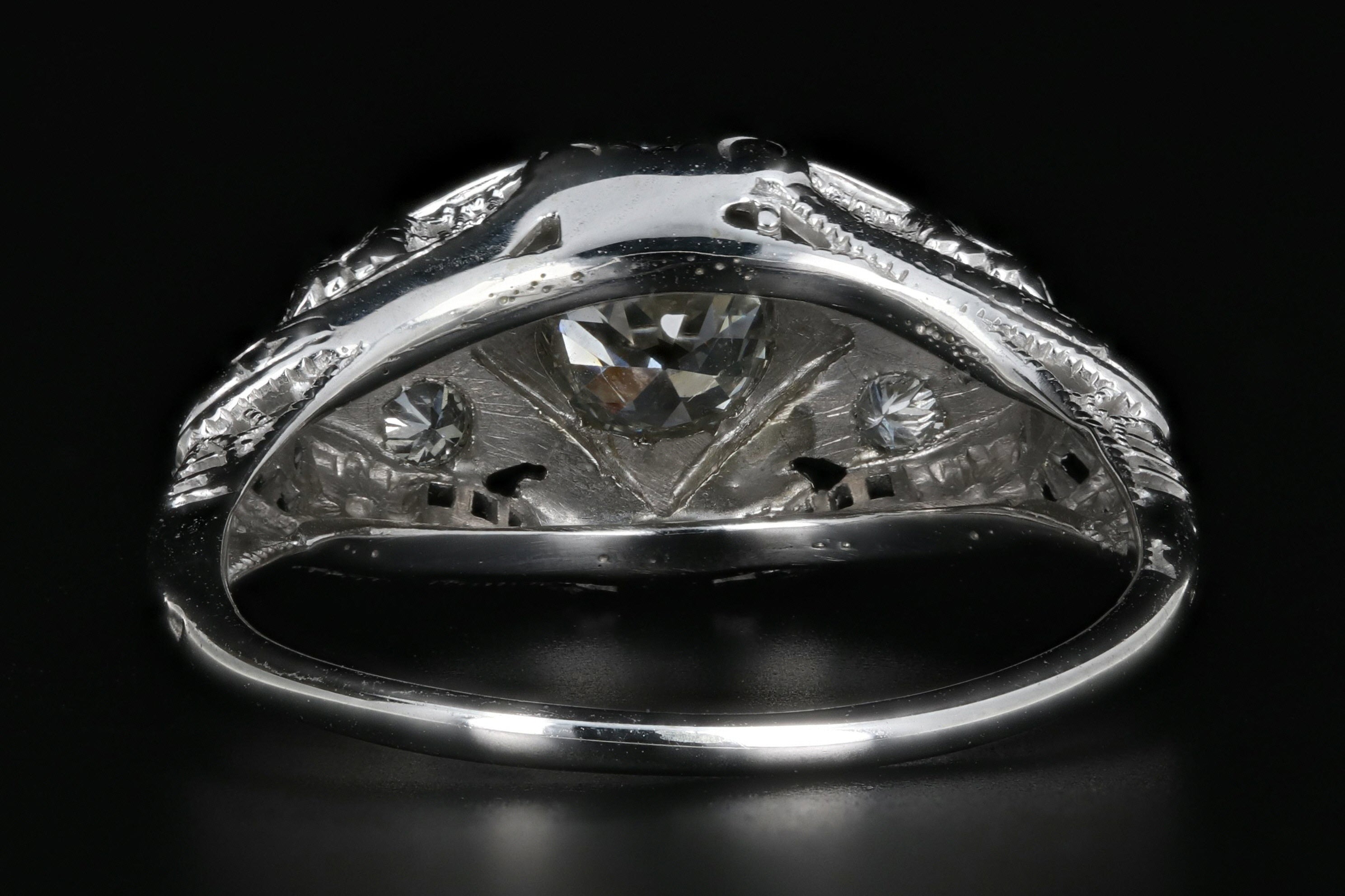 Art Deco 18K White Gold .50 Carat Old European Cut Diamond Ring - Queen May