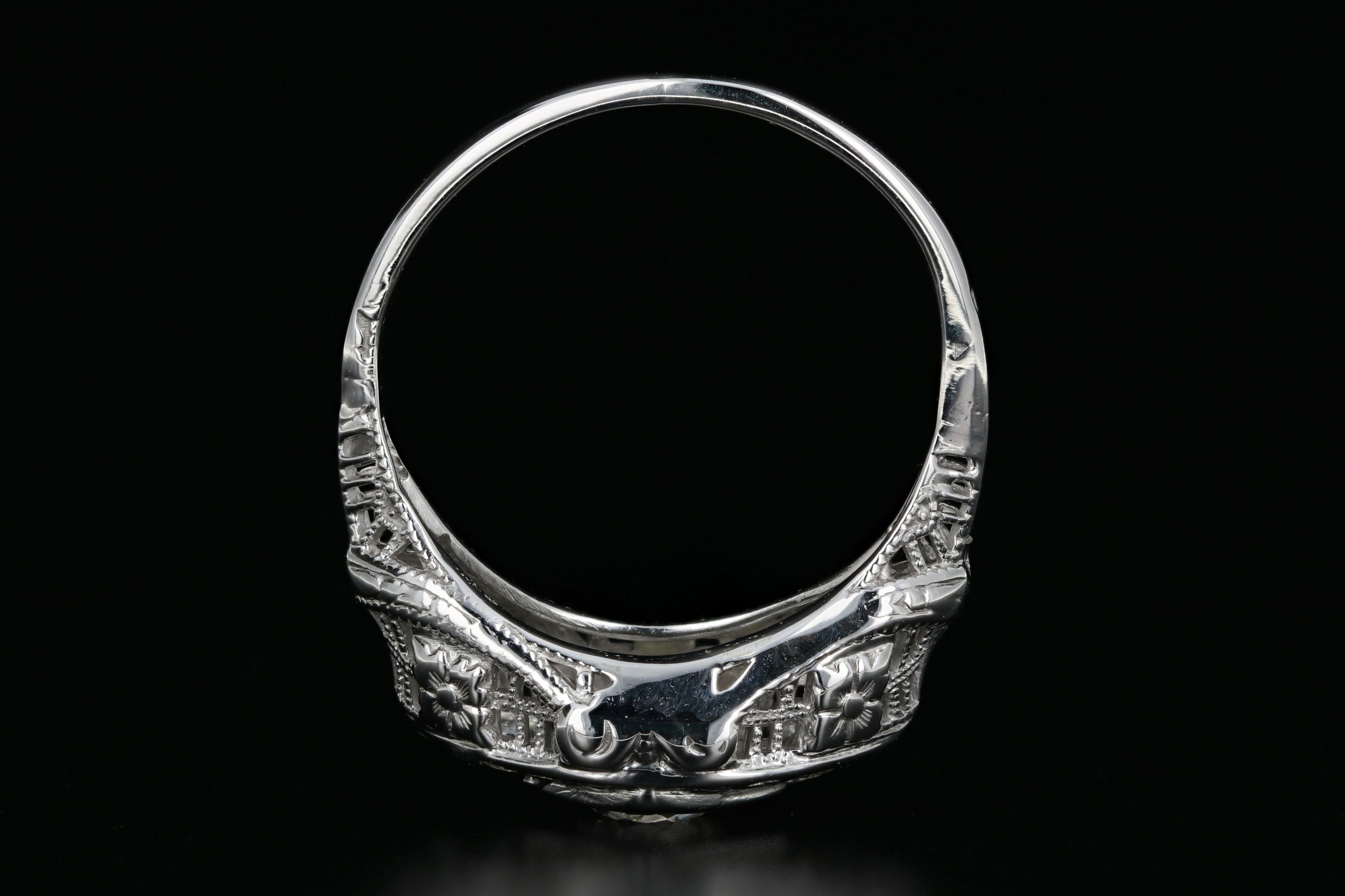 Art Deco 18K White Gold .50 Carat Old European Cut Diamond Ring - Queen May