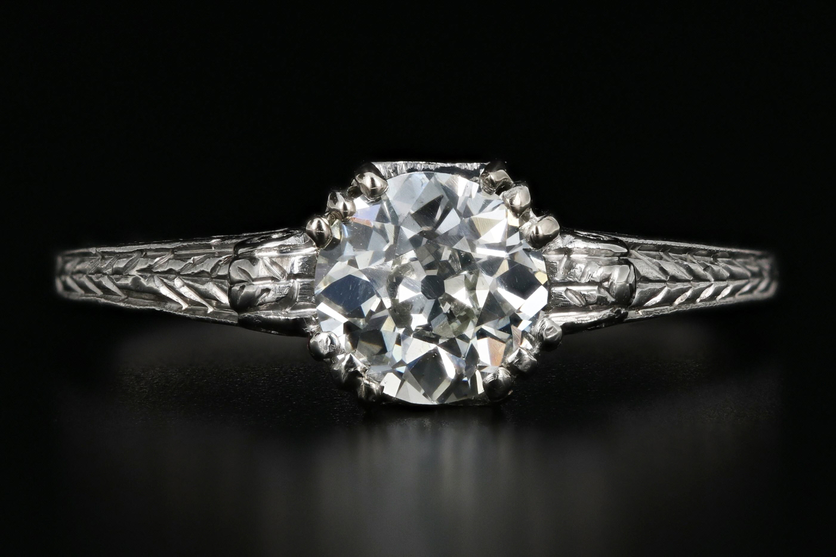 Edwardian Platinum .97 Carat Old European Diamond Cut Ring - Queen May