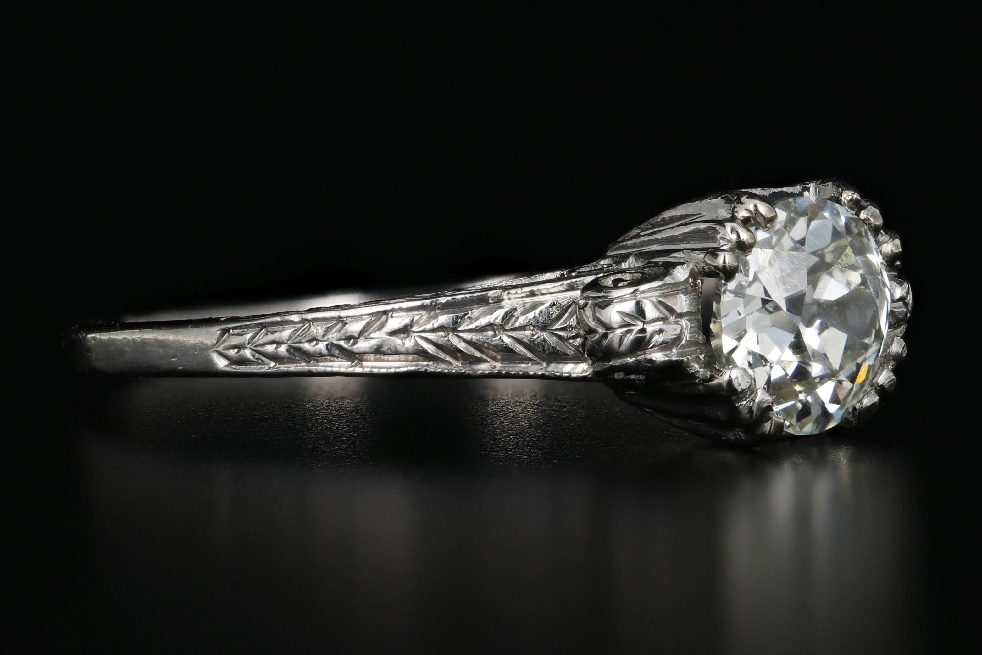 Edwardian Platinum .97 Carat Old European Diamond Cut Ring - Queen May