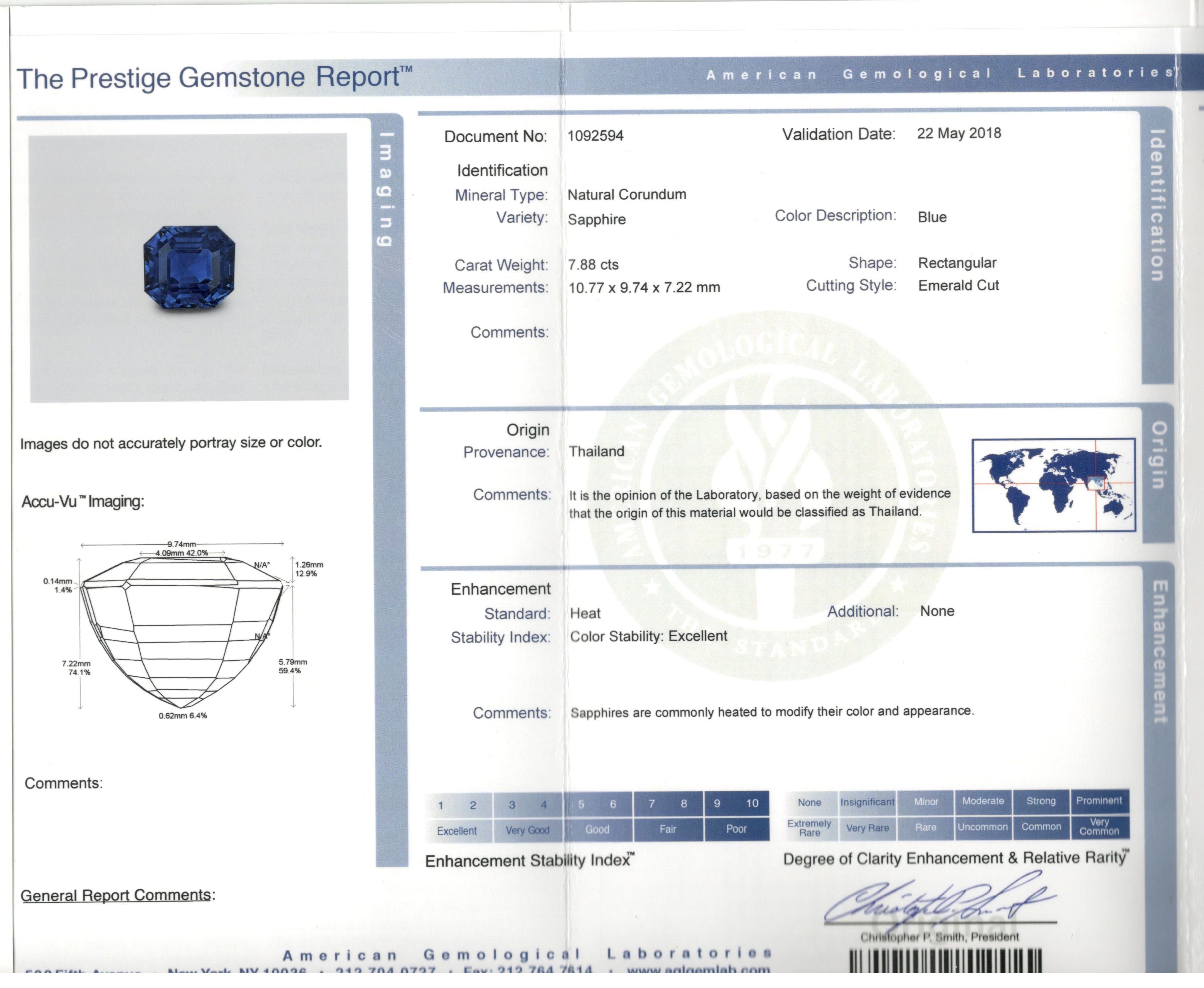 Modern Platinum AGL Certified 7.88 Carat Emerald Cut Sapphire and GIA Certified Diamond Ring - Queen May