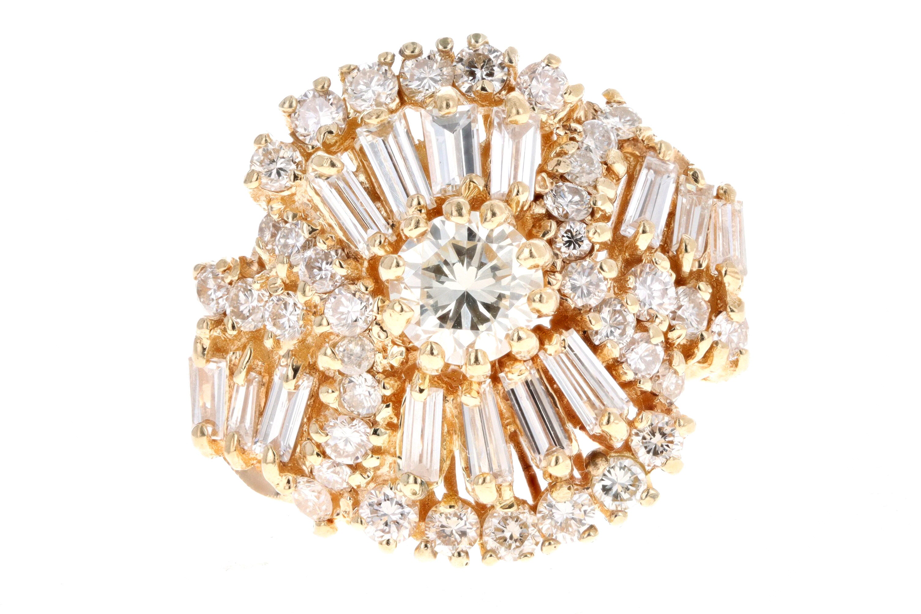 Retro 14K Yellow Gold 2.50 Carat Total Weight Diamond Swirl Ring - Queen May