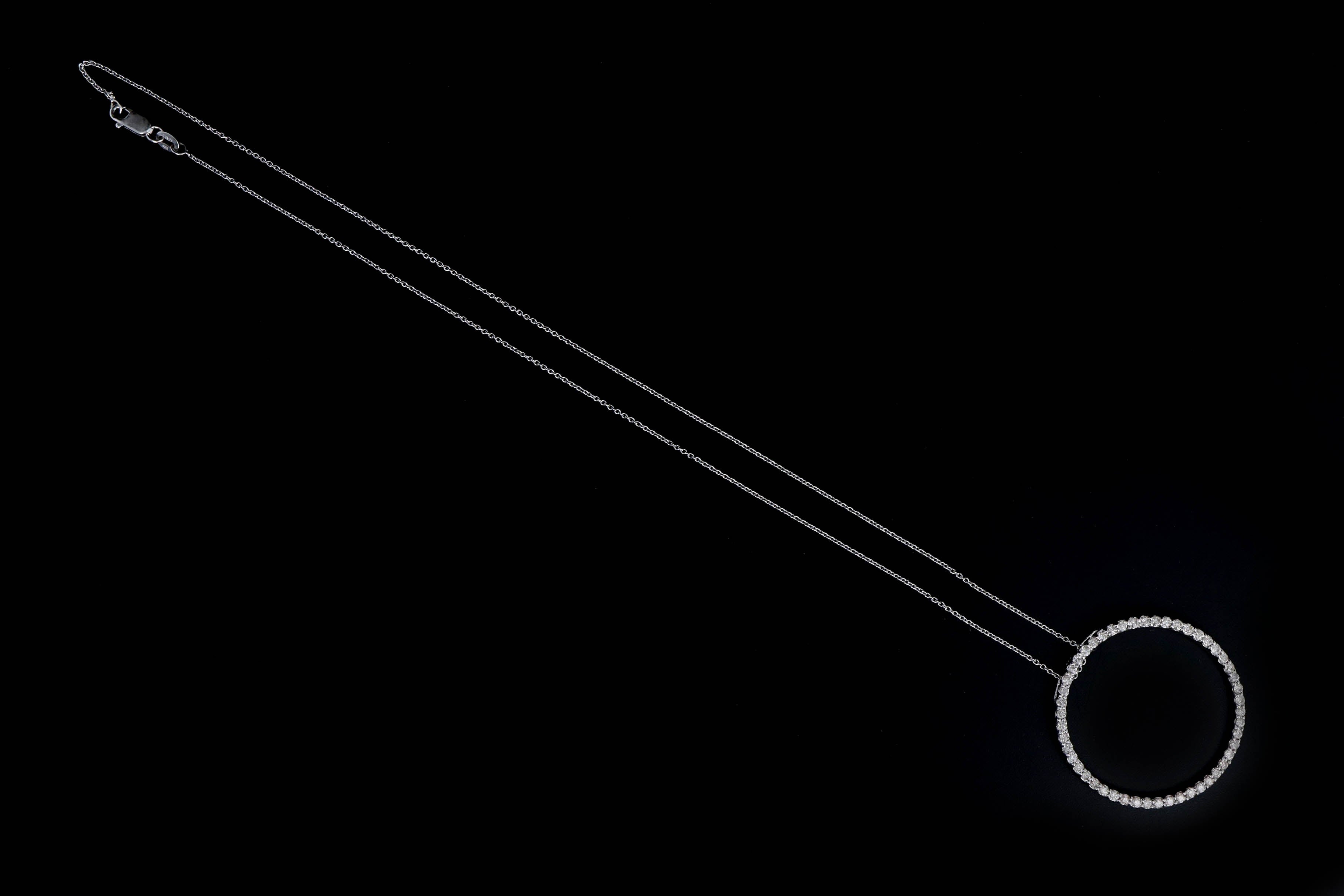 14K White Gold .50 Carat Total Weight Diamond Circle Pendant Necklace - Queen May