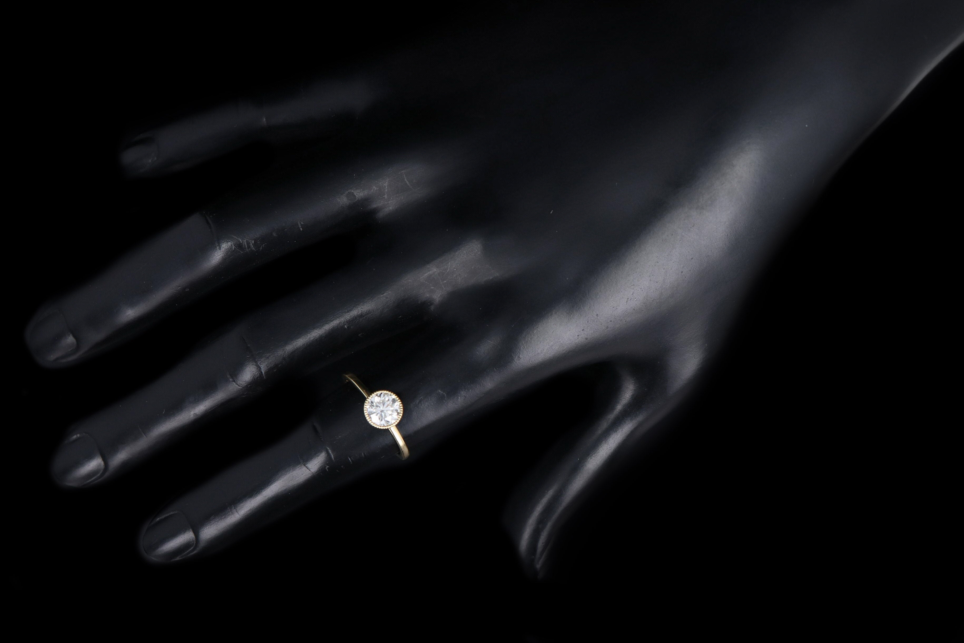 18K Yellow Gold 1.01 Carat Round Brilliant Diamond Bezel Engagement Ring - Queen May