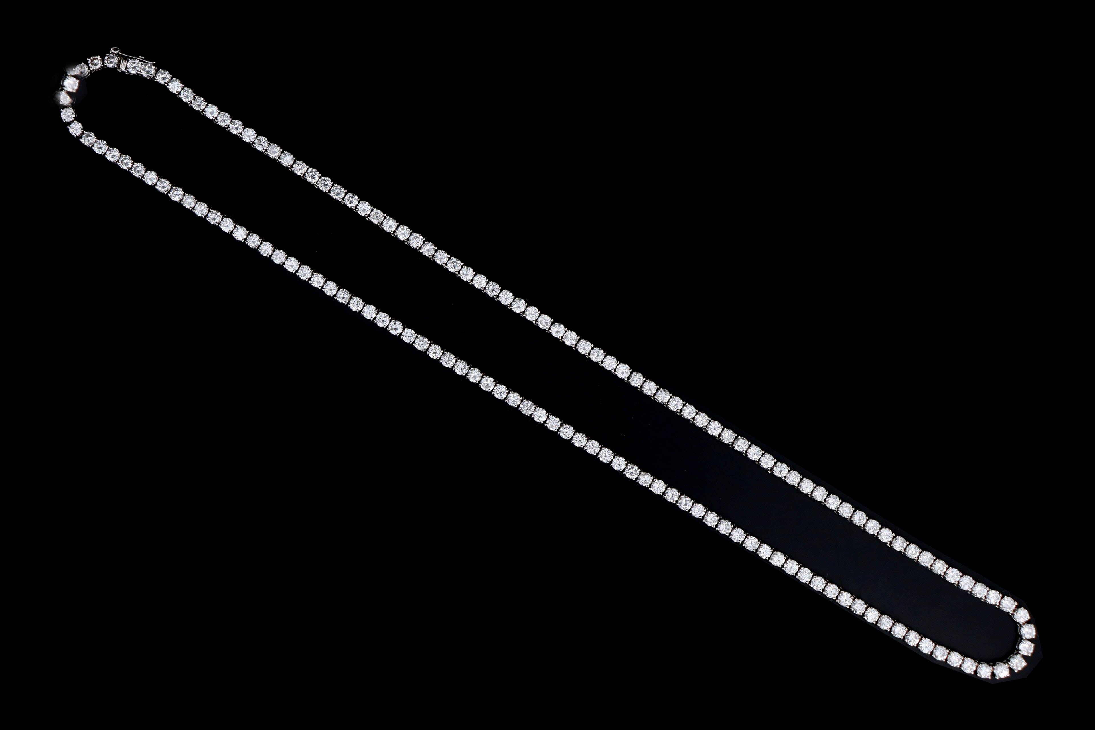 New 14K White Gold 18.98 Carat Total Weight Diamond Tennis Necklace - Queen May