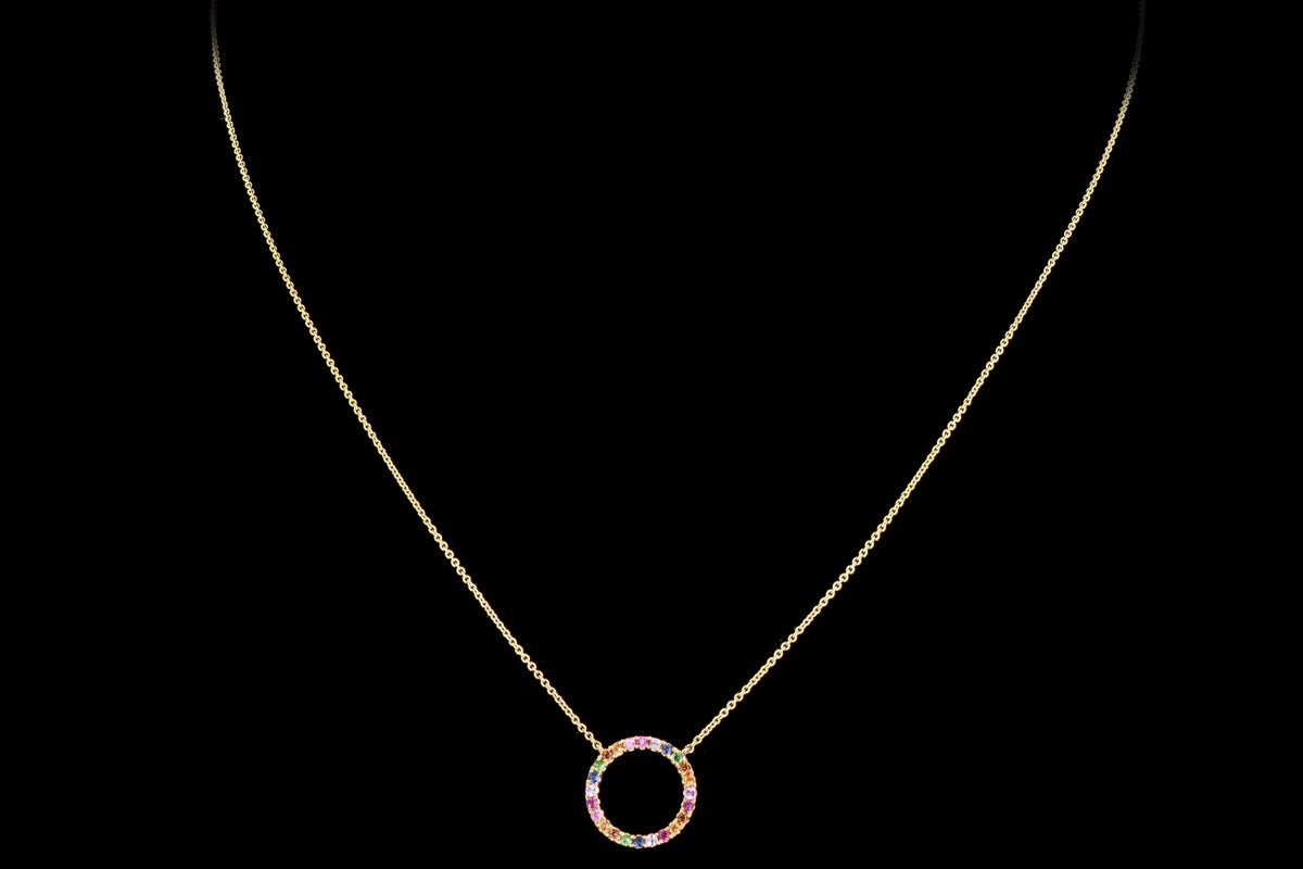 14K Yellow Gold Rainbow Circle Necklace - Queen May