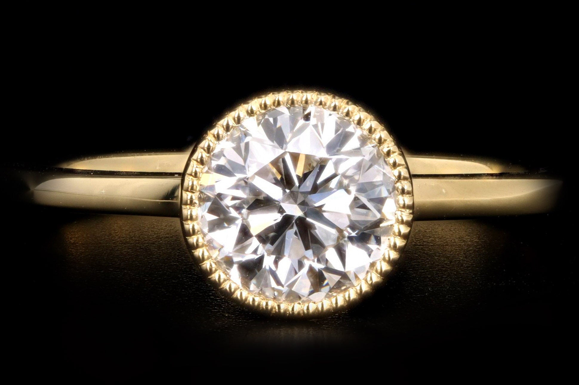 18K Yellow Gold 1.01 Carat Round Brilliant Diamond Bezel Engagement Ring - Queen May