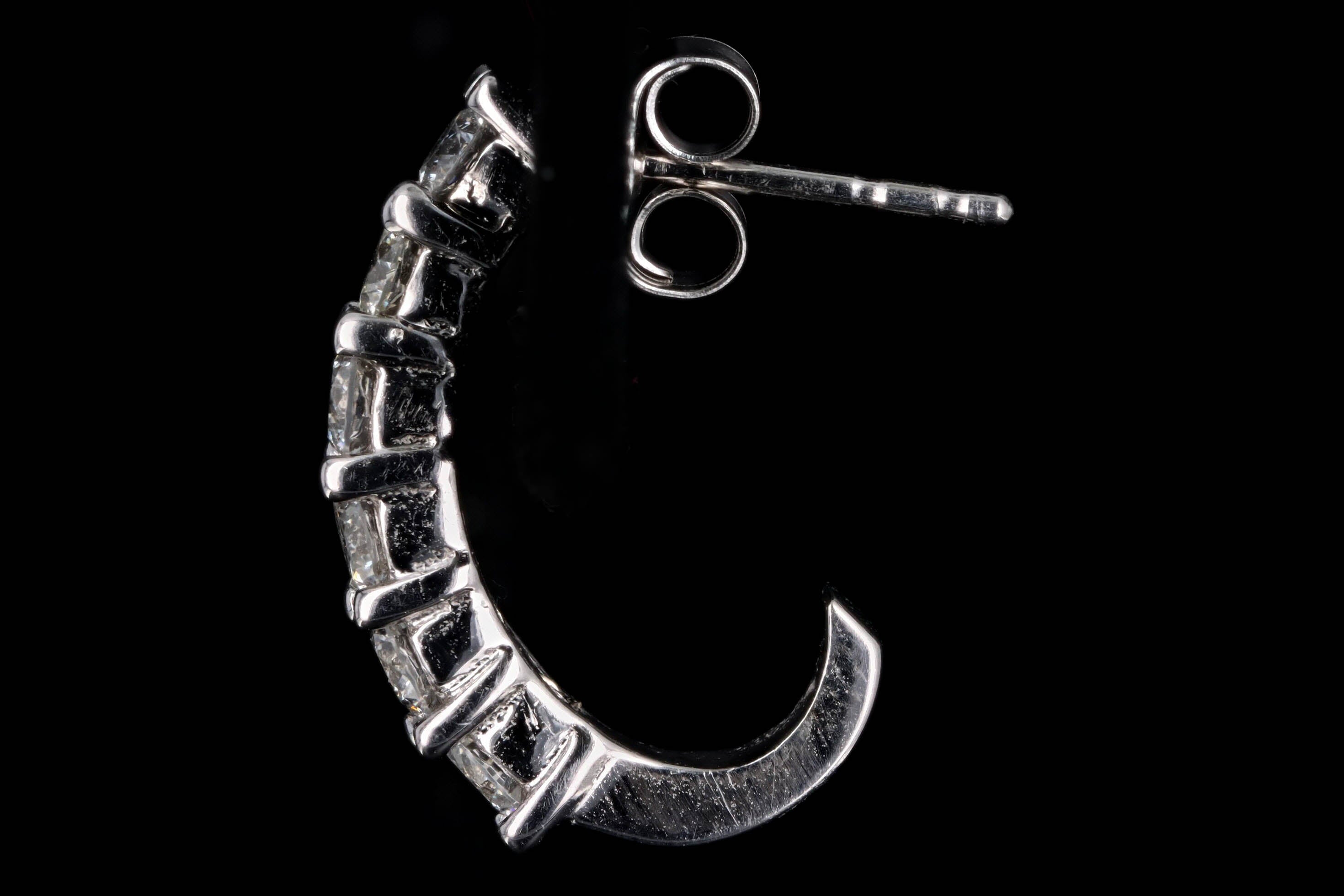 Modern 14K White Gold 1 Carat Total Weight Diamond Hoop Earrings - Queen May