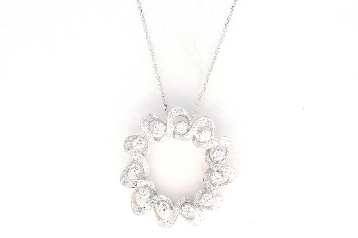 14K White Gold 1.5 Carat Total Weight Diamond Circle Pendant Necklace - Queen May