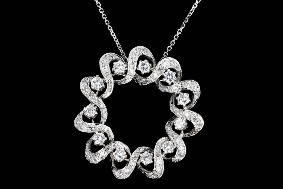 14K White Gold 1.5 Carat Total Weight Diamond Circle Pendant Necklace - Queen May