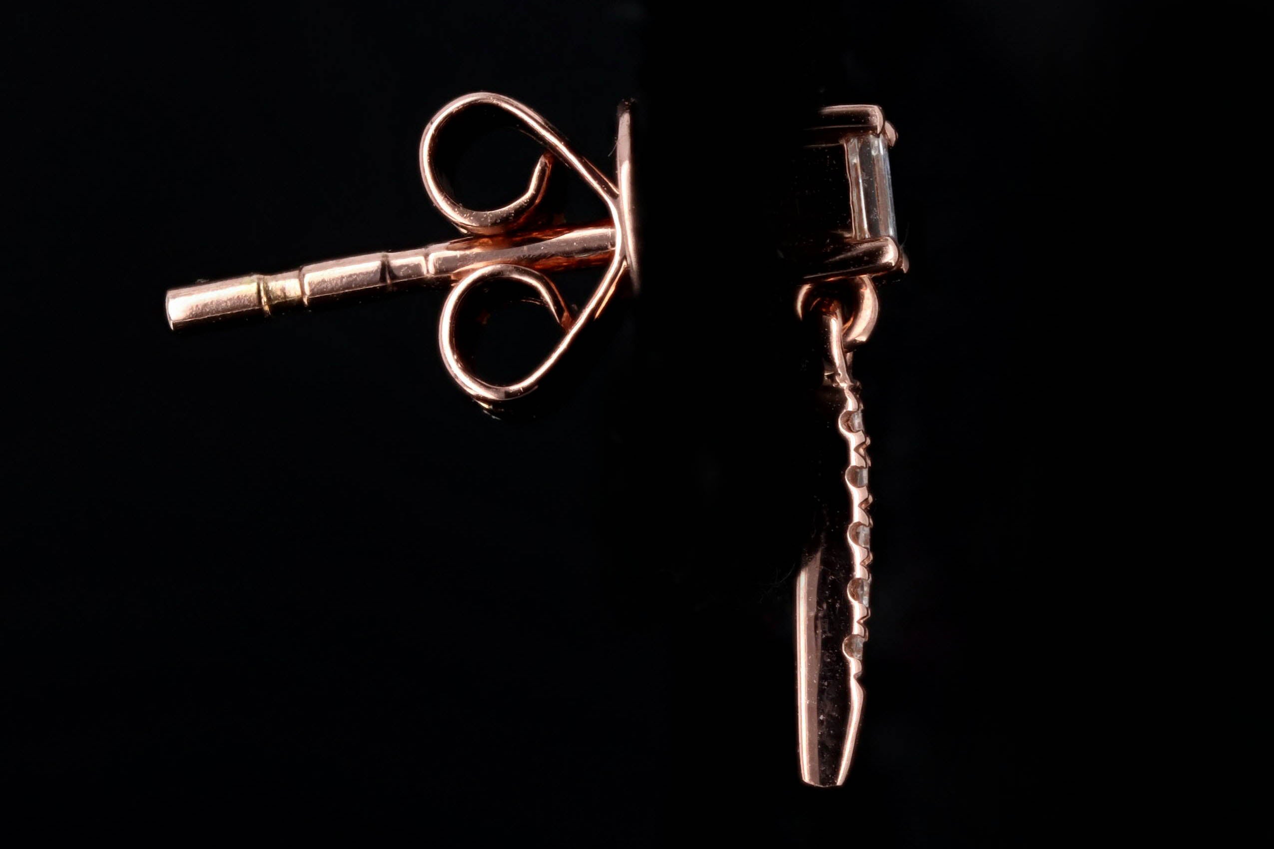 14K Rose Gold Mini Diamond Baguette Earrings - Queen May