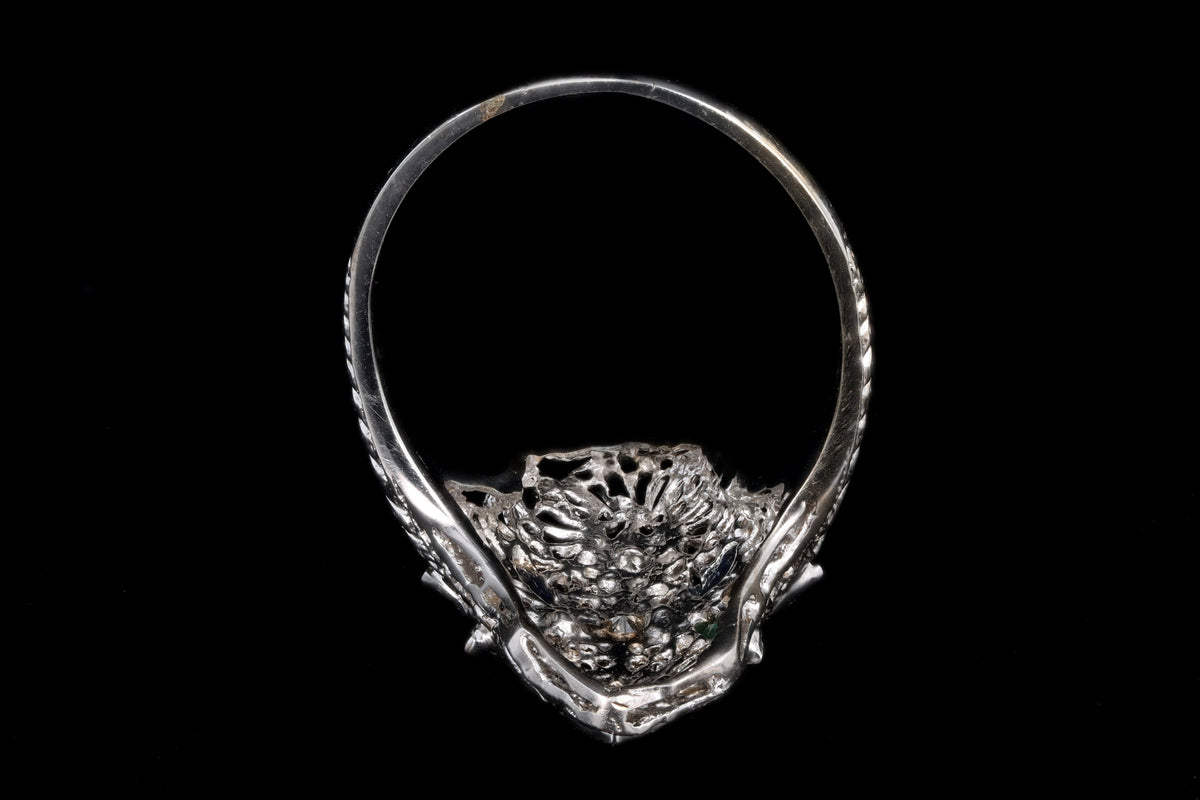 Art Deco 18K White Gold Diamond & Gemstone Filigree Shield Ring - Queen May