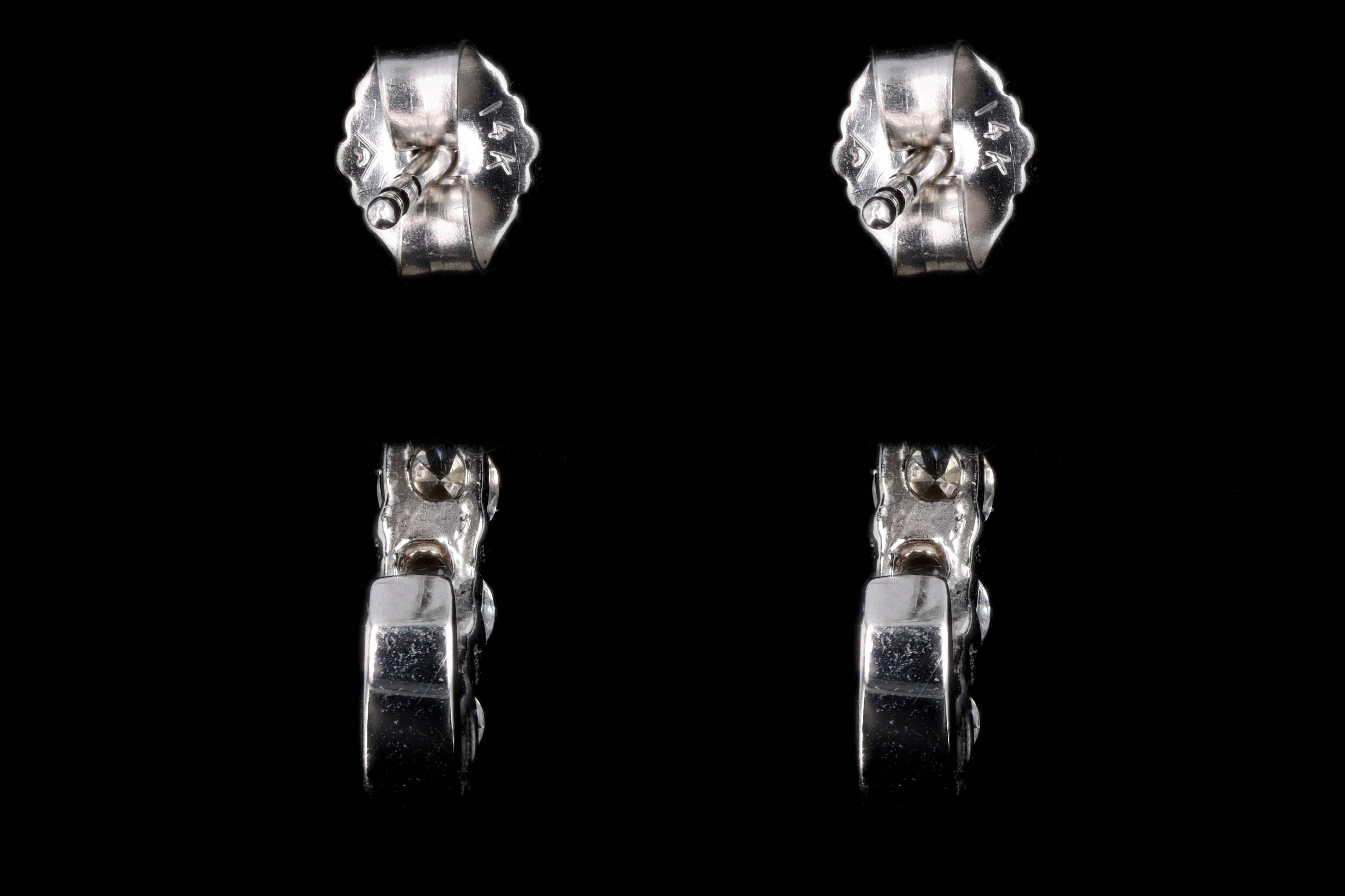 Modern 14K White Gold 1 Carat Total Weight Diamond Hoop Earrings - Queen May
