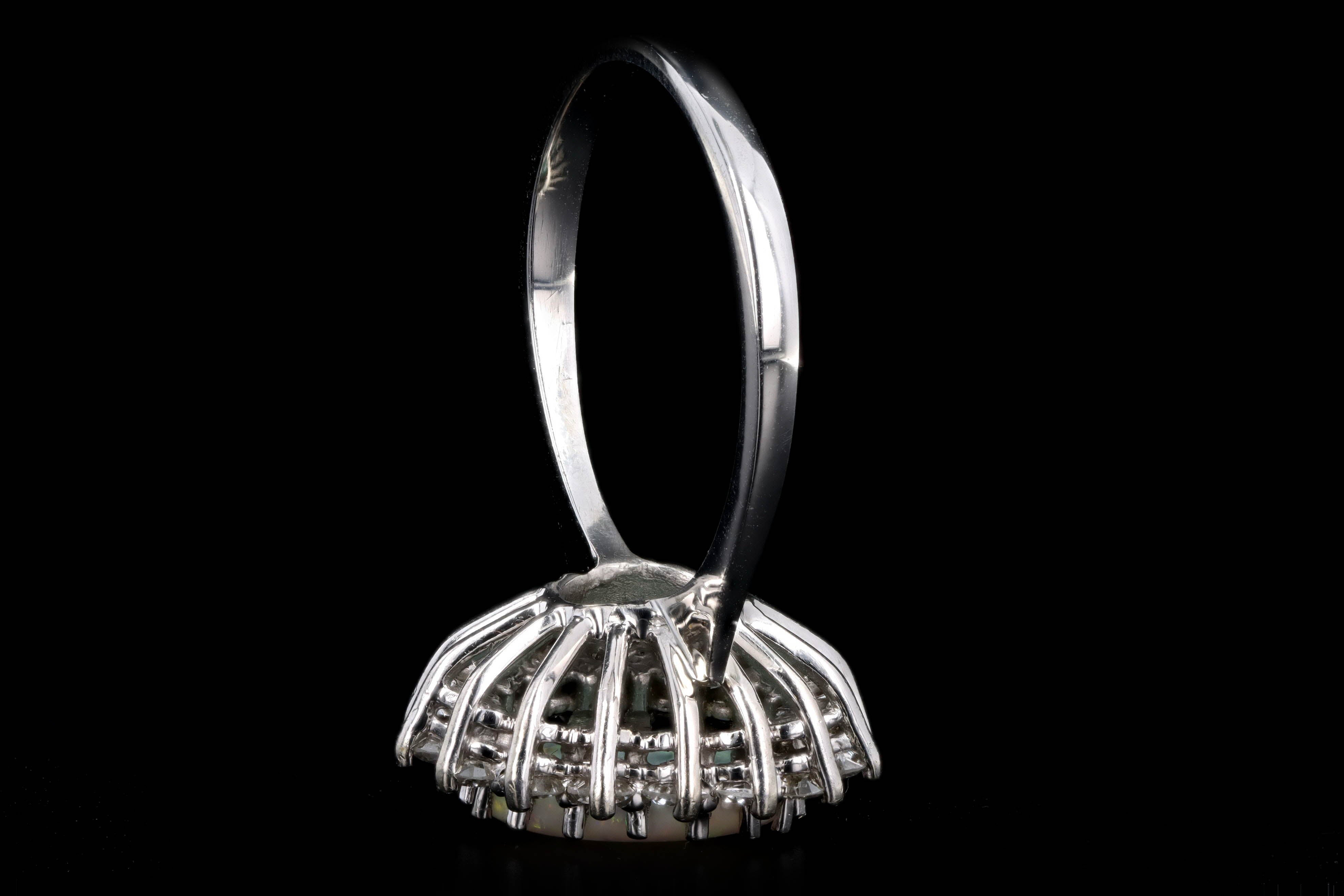 14K White Gold 2 Carat Opal & Diamond Halo Ring - Queen May