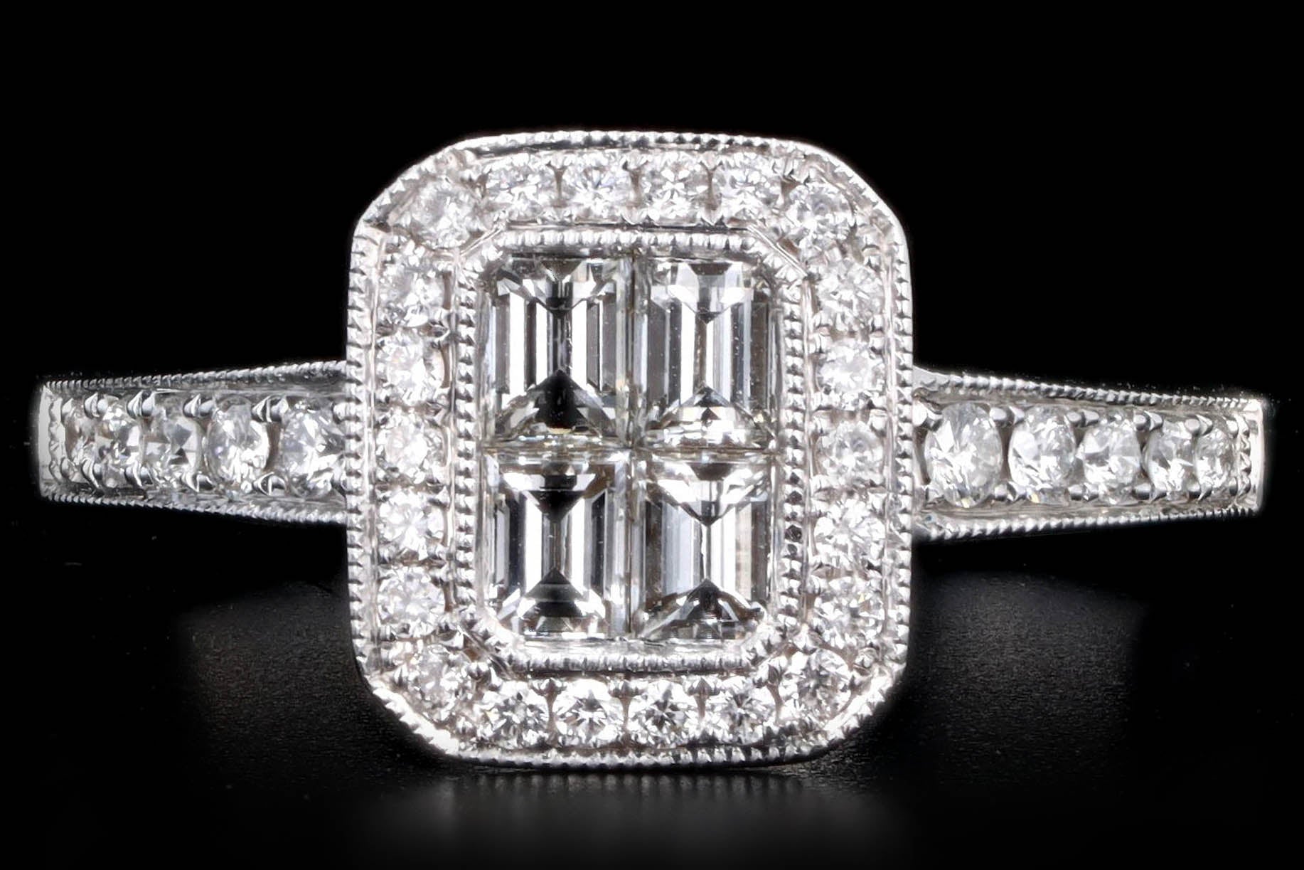 18K White Gold Baguette Diamond Cluster Engagement Ring - Queen May