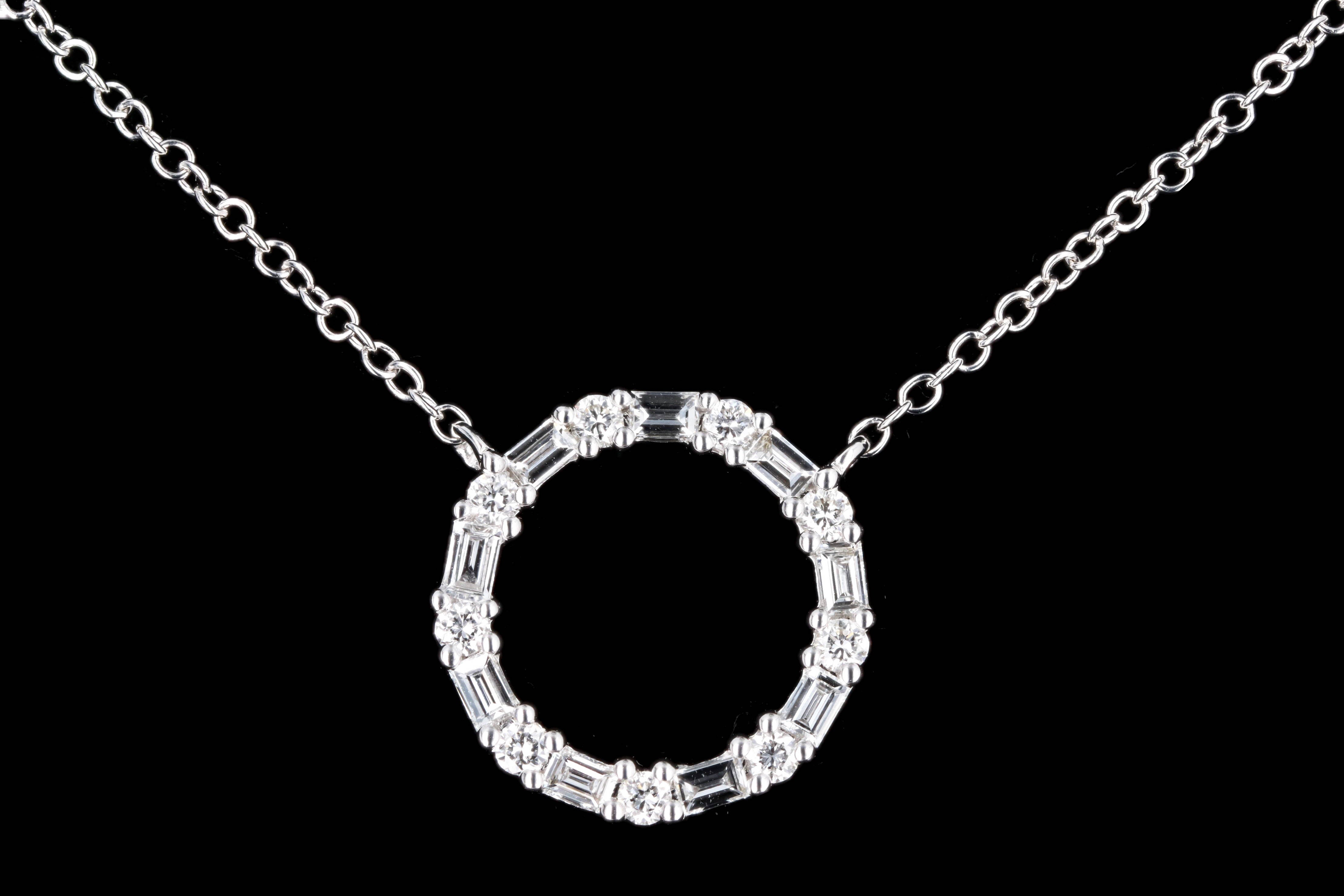 New 14K Gold .29 Carat Total Weight Diamond Baguette Circle Pendant Necklace - Queen May