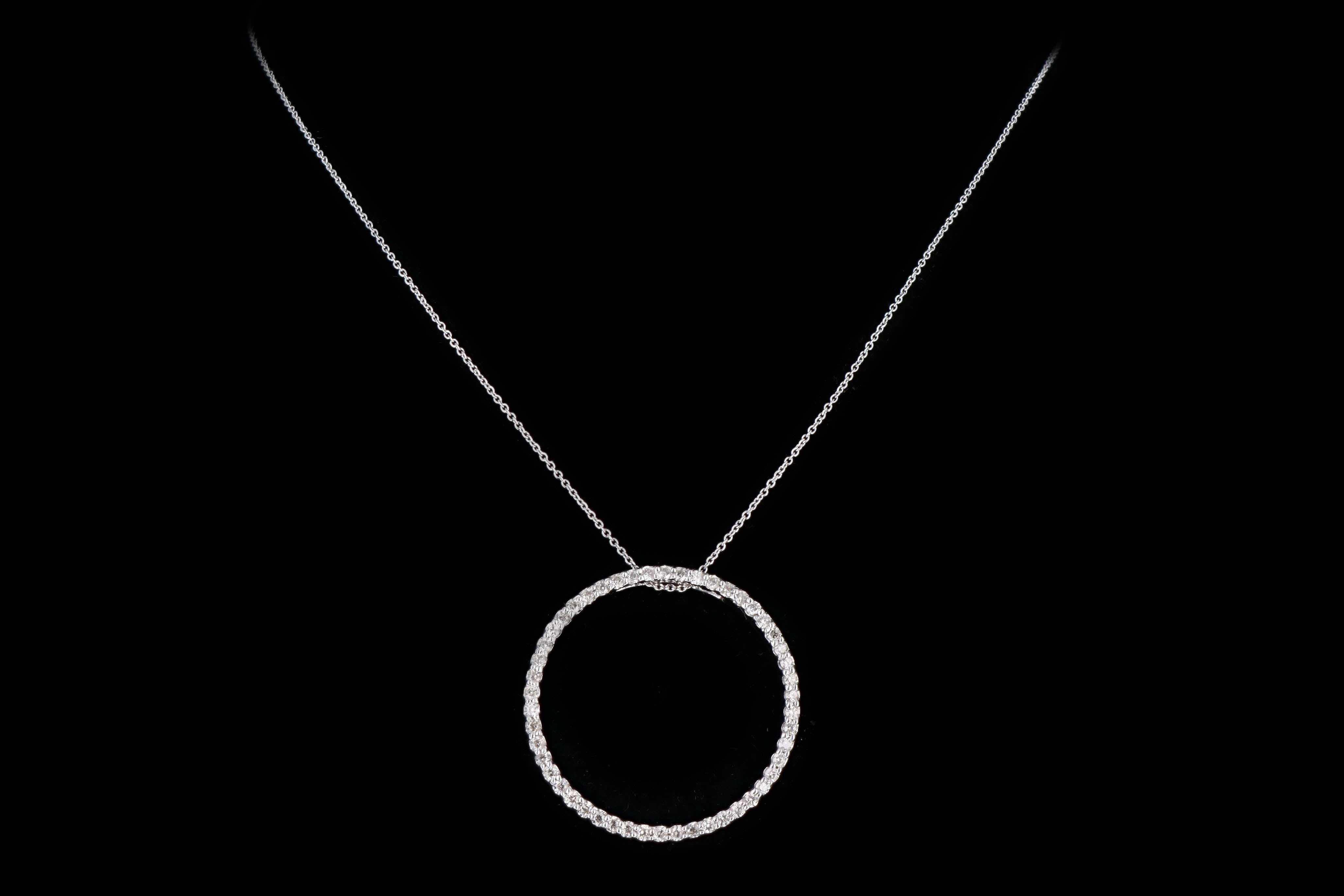 14K White Gold .50 Carat Total Weight Diamond Circle Pendant Necklace - Queen May